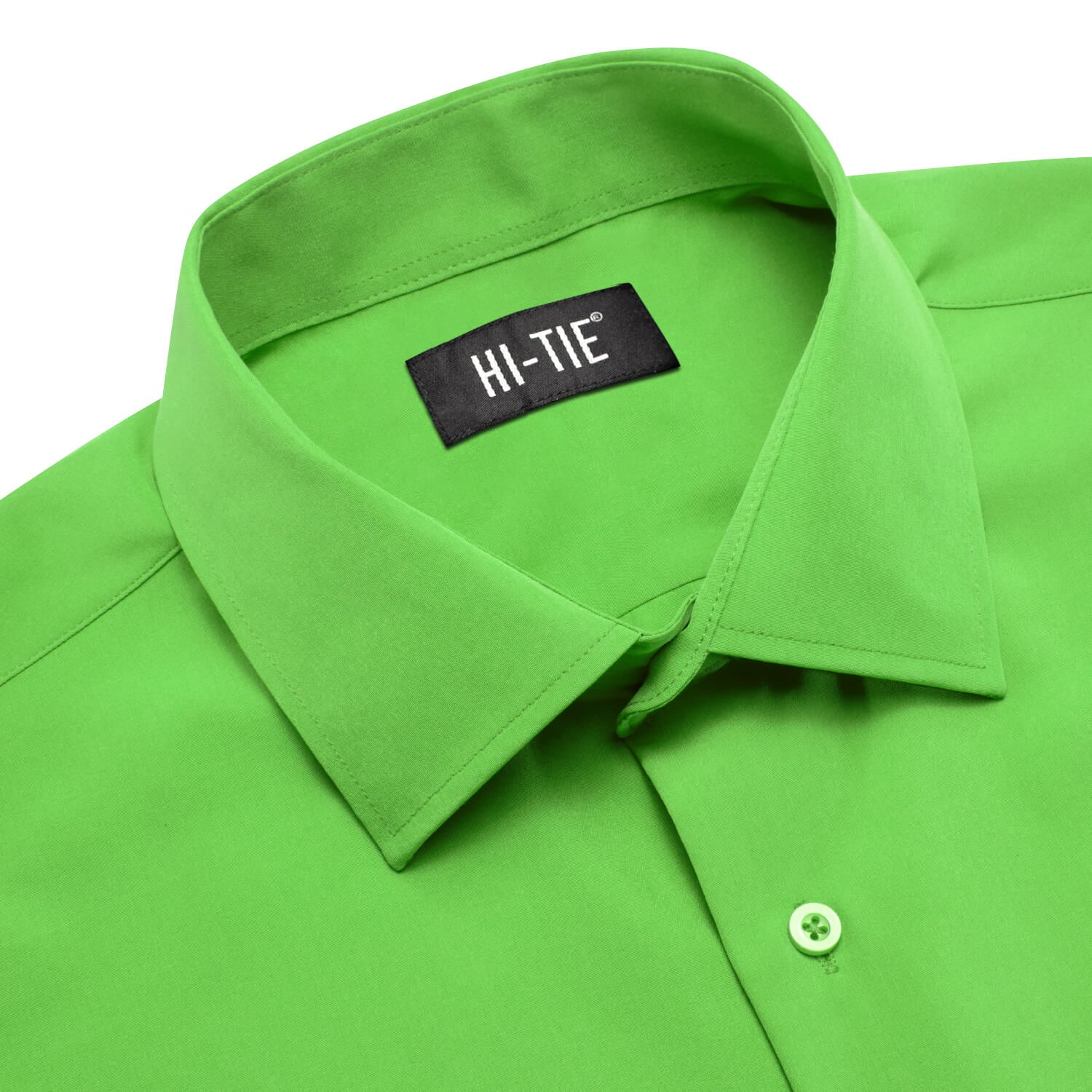 Hi-Tie Long Sleeve Shirt Green Solid Casual Men's Dress Shirt Top Wear