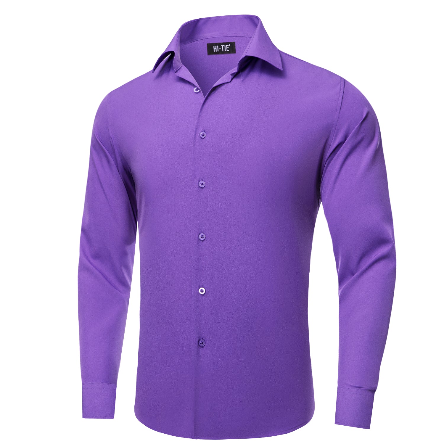 Hi-Tie Long Sleeve Shirt DarkVoilet Purple Solid Casual Men's Dress Shirt Top Wear