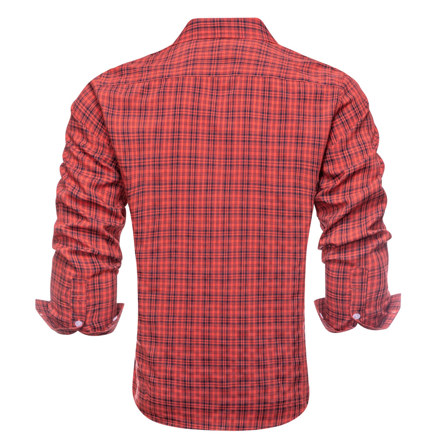 Hi-Tie Button Down Shirt Red Blue Plaid Silk Men's Shirt Classic