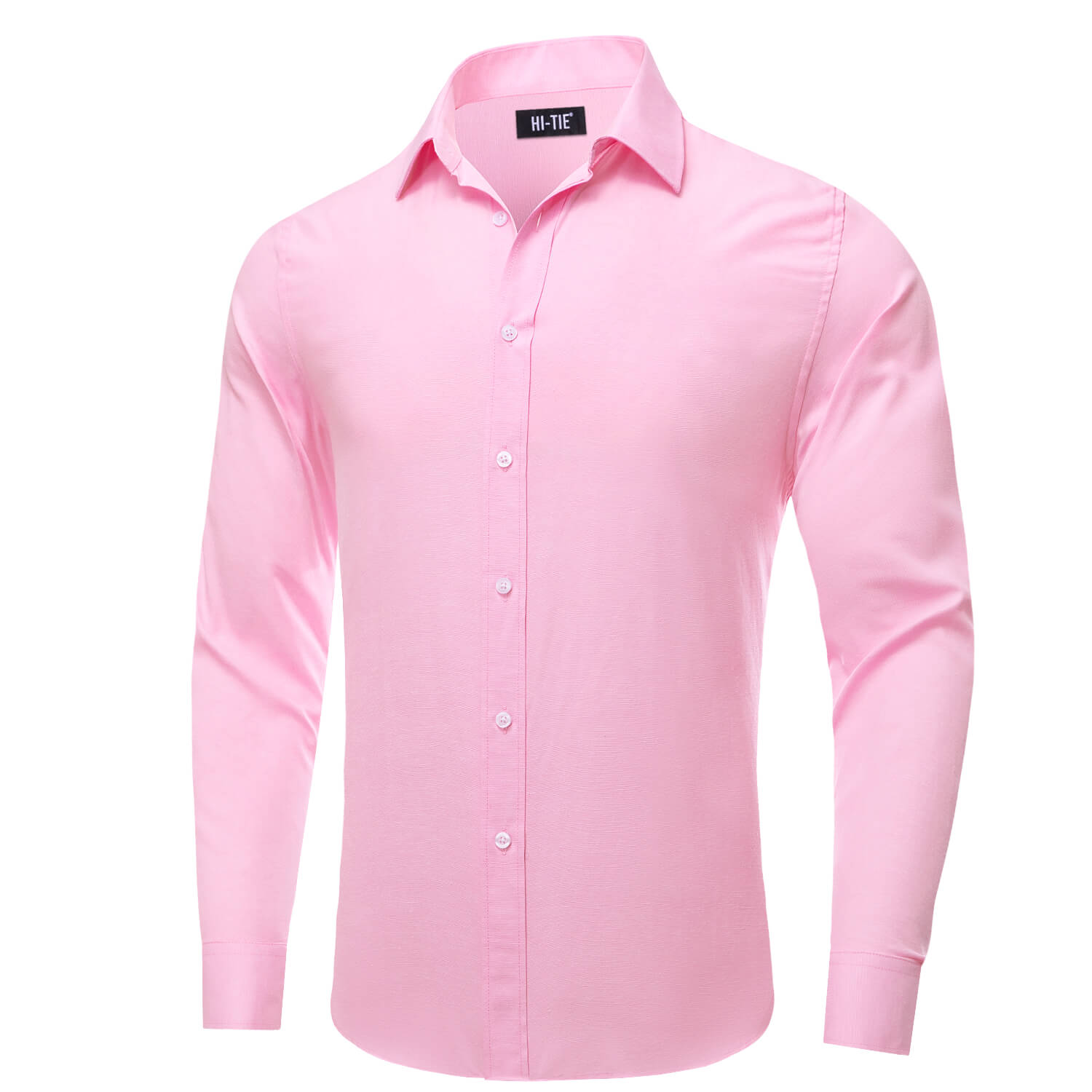 Hi-Tie Button Down Shirt Light Pink Solid Silk Men's Dress Shirt High Quality