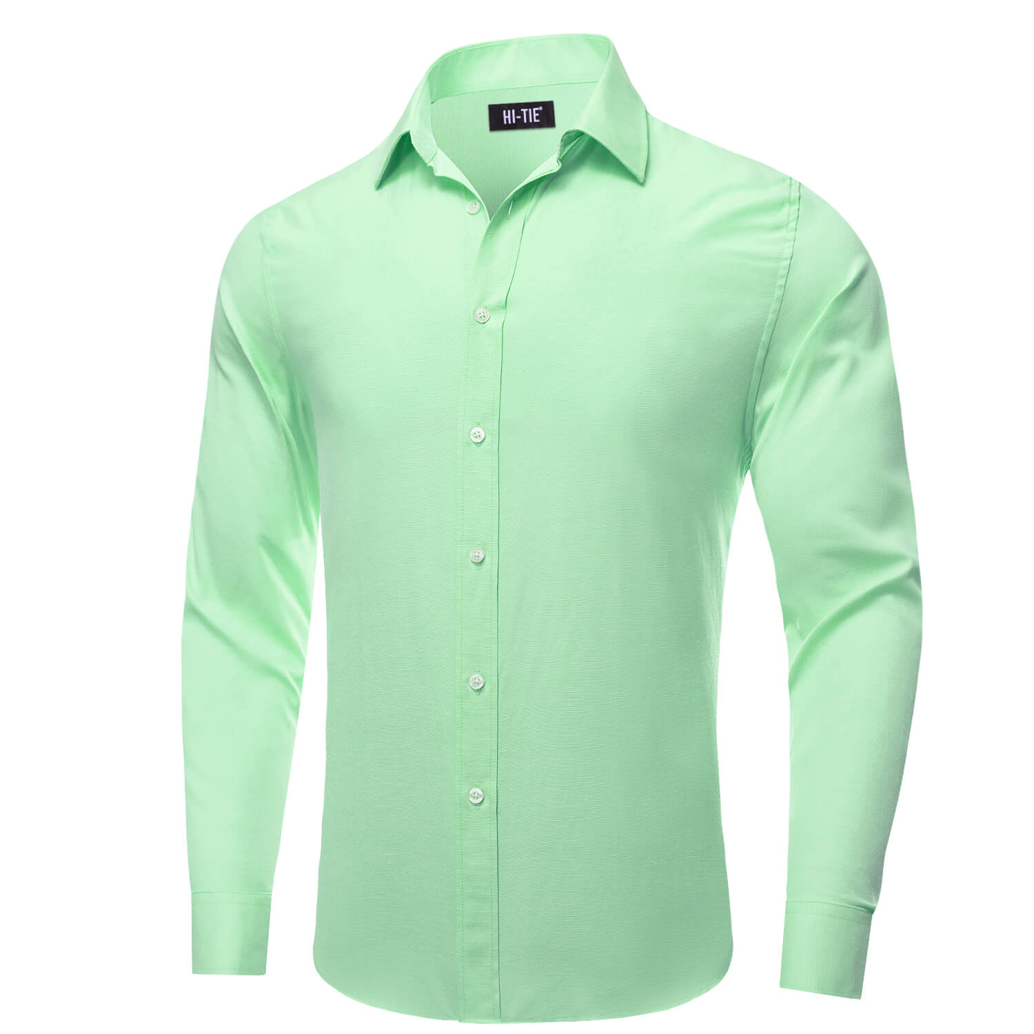 Hi-Tie Button Down Shirt Pale Green Solid Men's Silk Dress Shirt New Hot