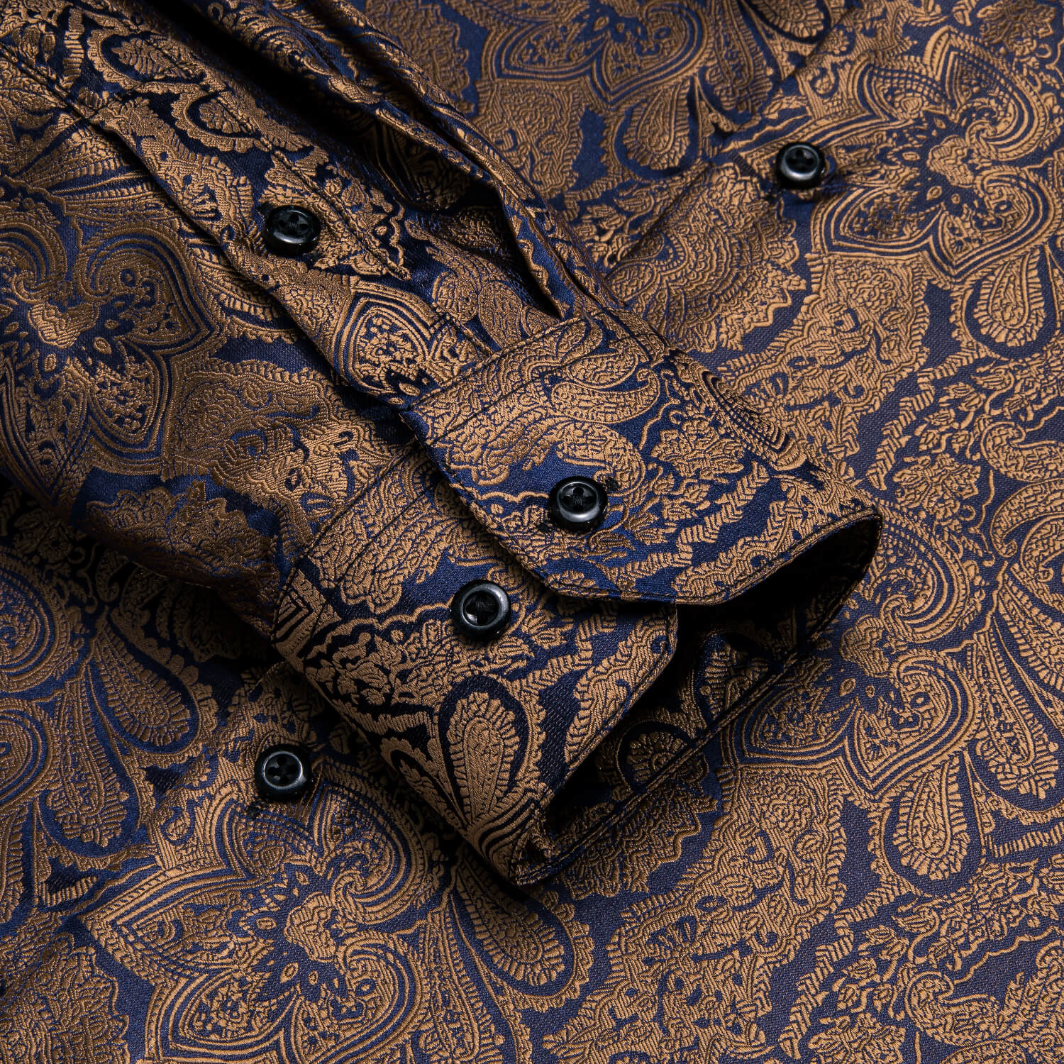 Hi-Tie Men's Shirt Peanut Brown Blue Jacquard Floral Silk Shirt Fashion