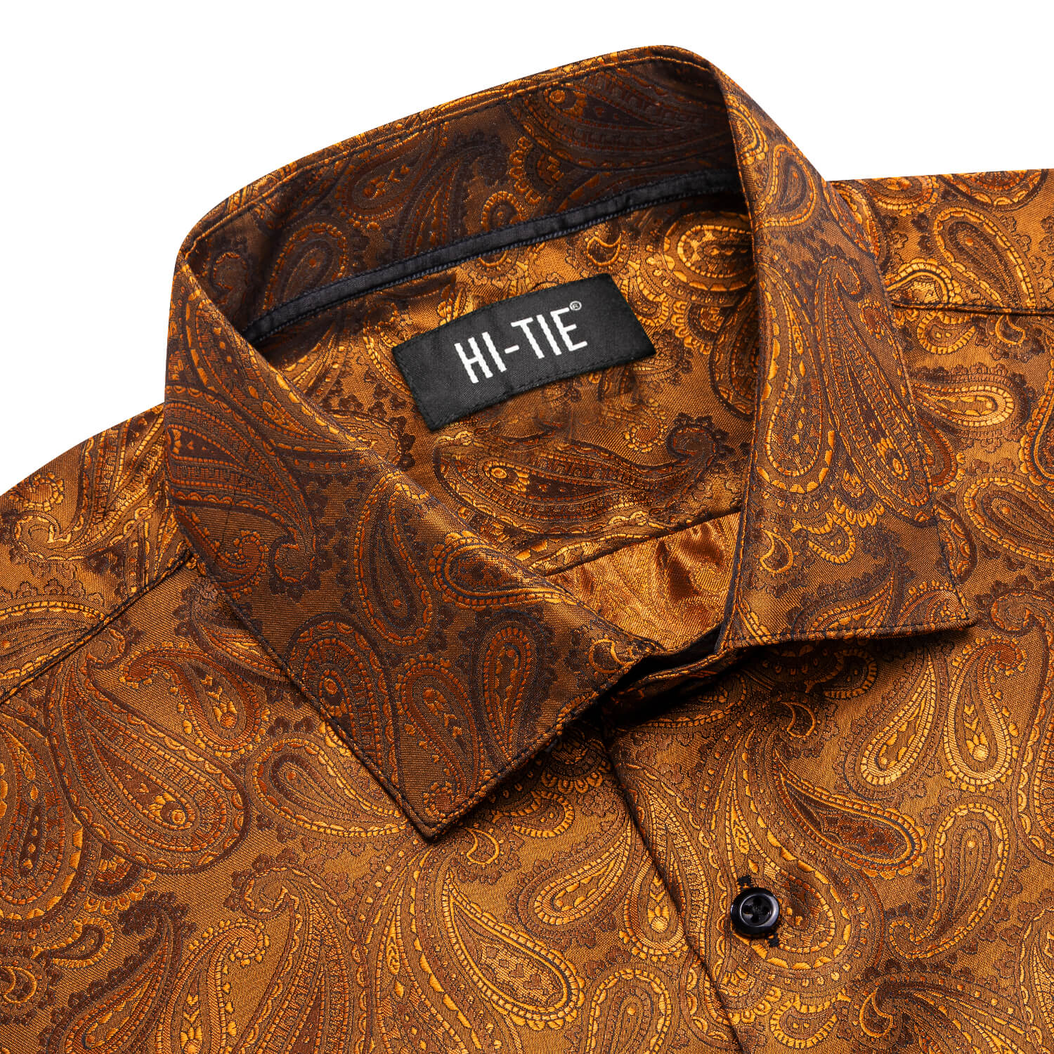 Hi-Tie Men's Shirt Button Down Bronze Brown Paisley Silk Shirt Top Hot