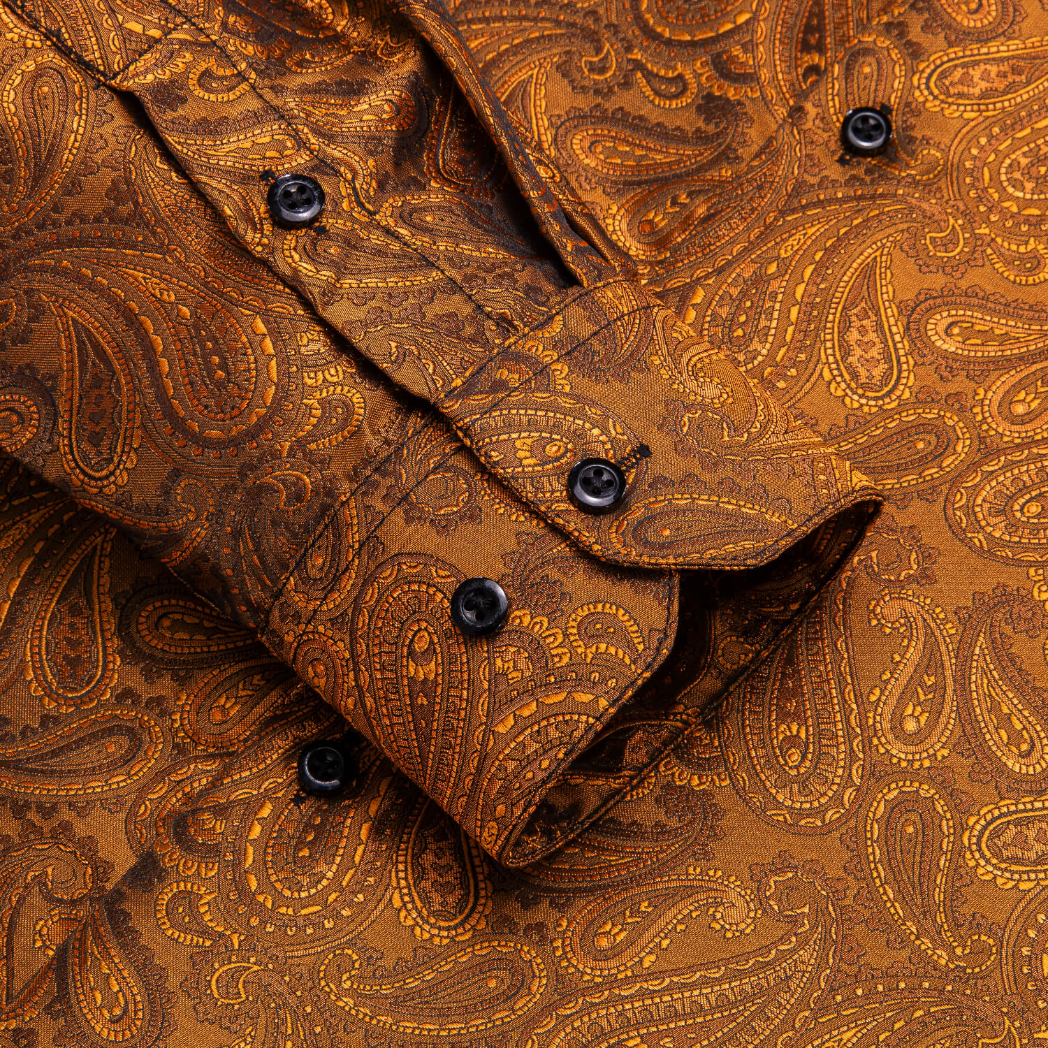 Hi-Tie Men's Shirt Button Down Bronze Brown Paisley Silk Shirt Top Hot