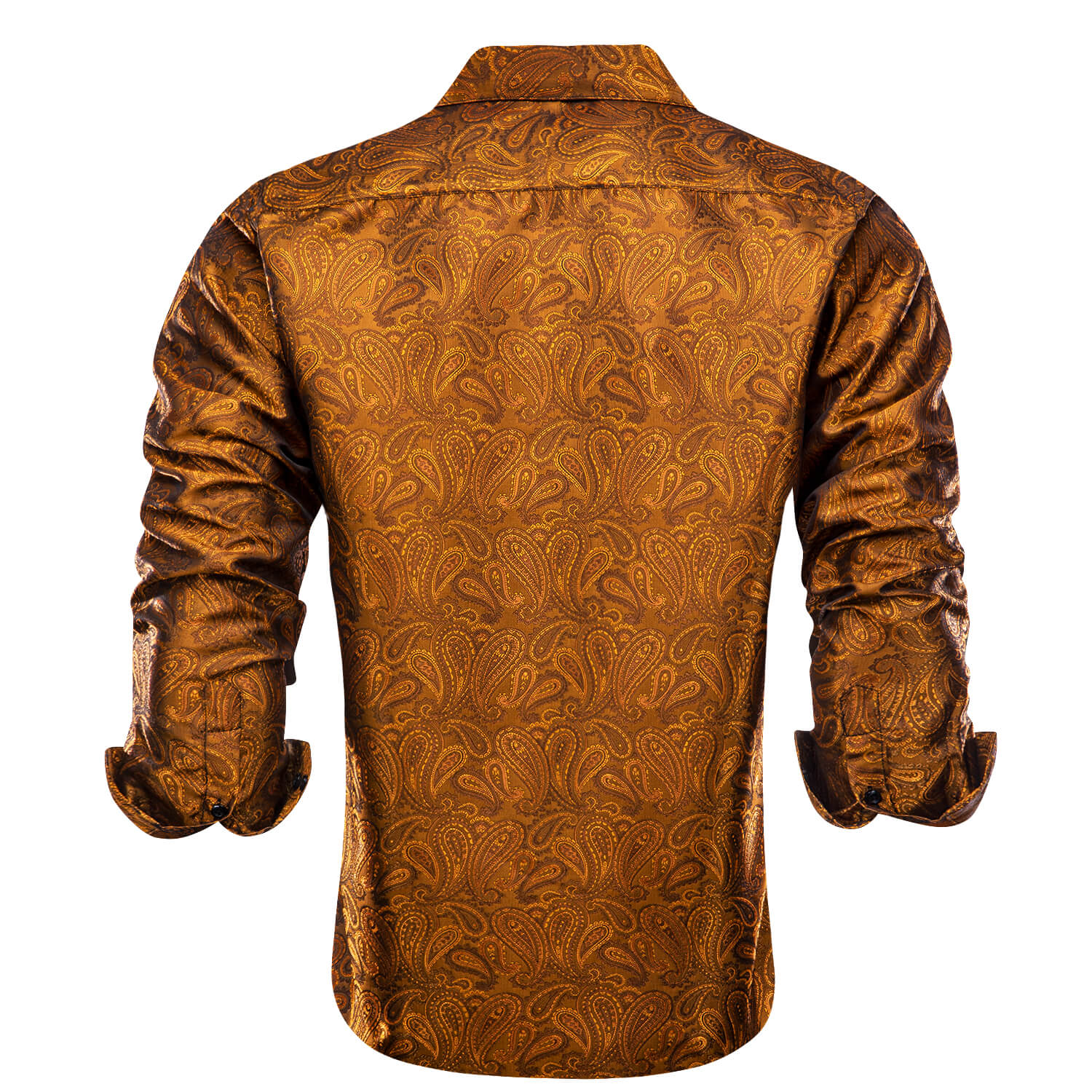 Hi-Tie Men's Shirt Button Down Bronze Brown Paisley Silk Shirt Top Hot