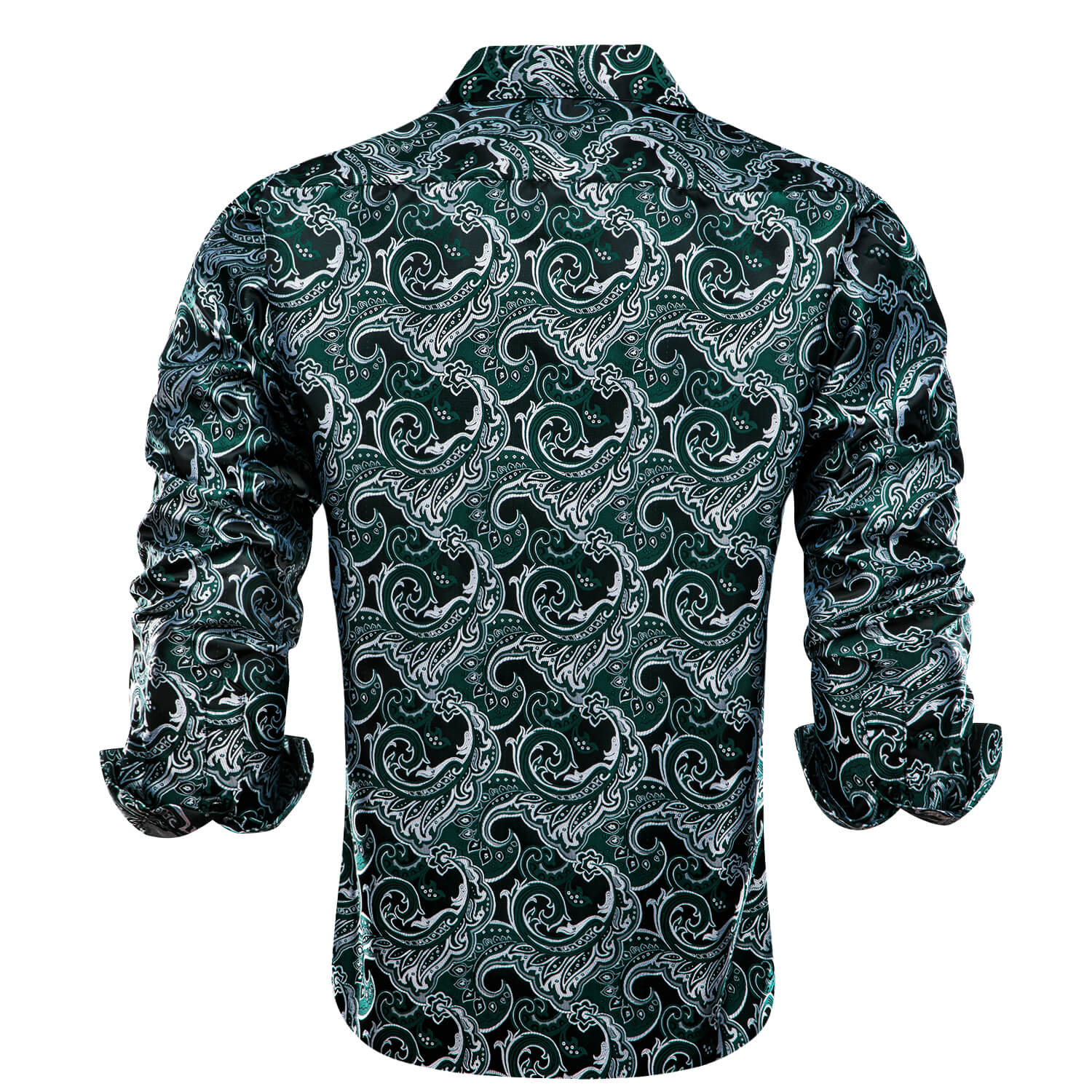 Hi-Tie Long Sleeve Shirt Sapphire Pine Green Silver Jacquard Floral Silk Shirt