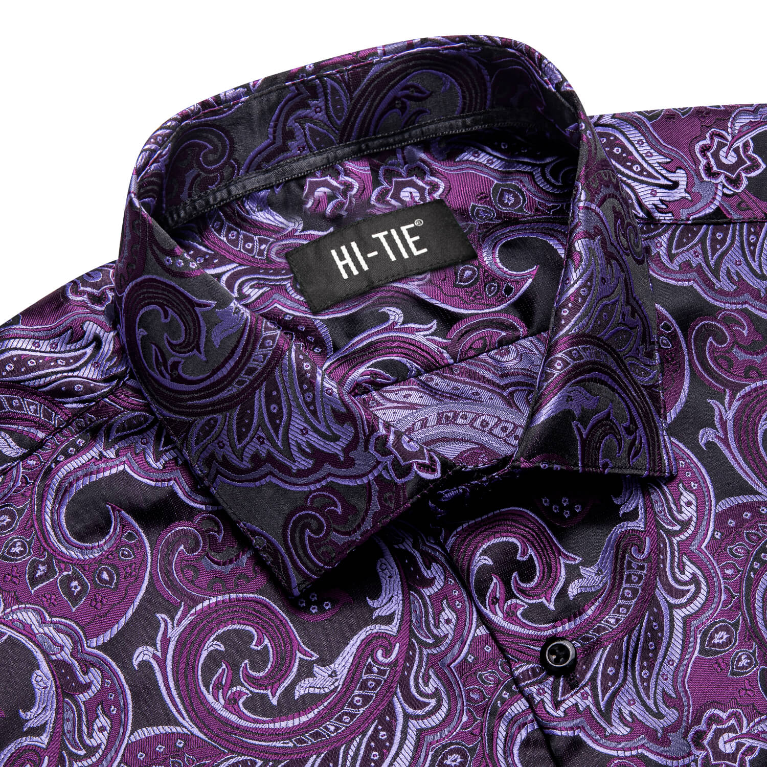 Hi-Tie Long Sleeve Shirt Plum Purple Floral Silk Men's Shirt Classic