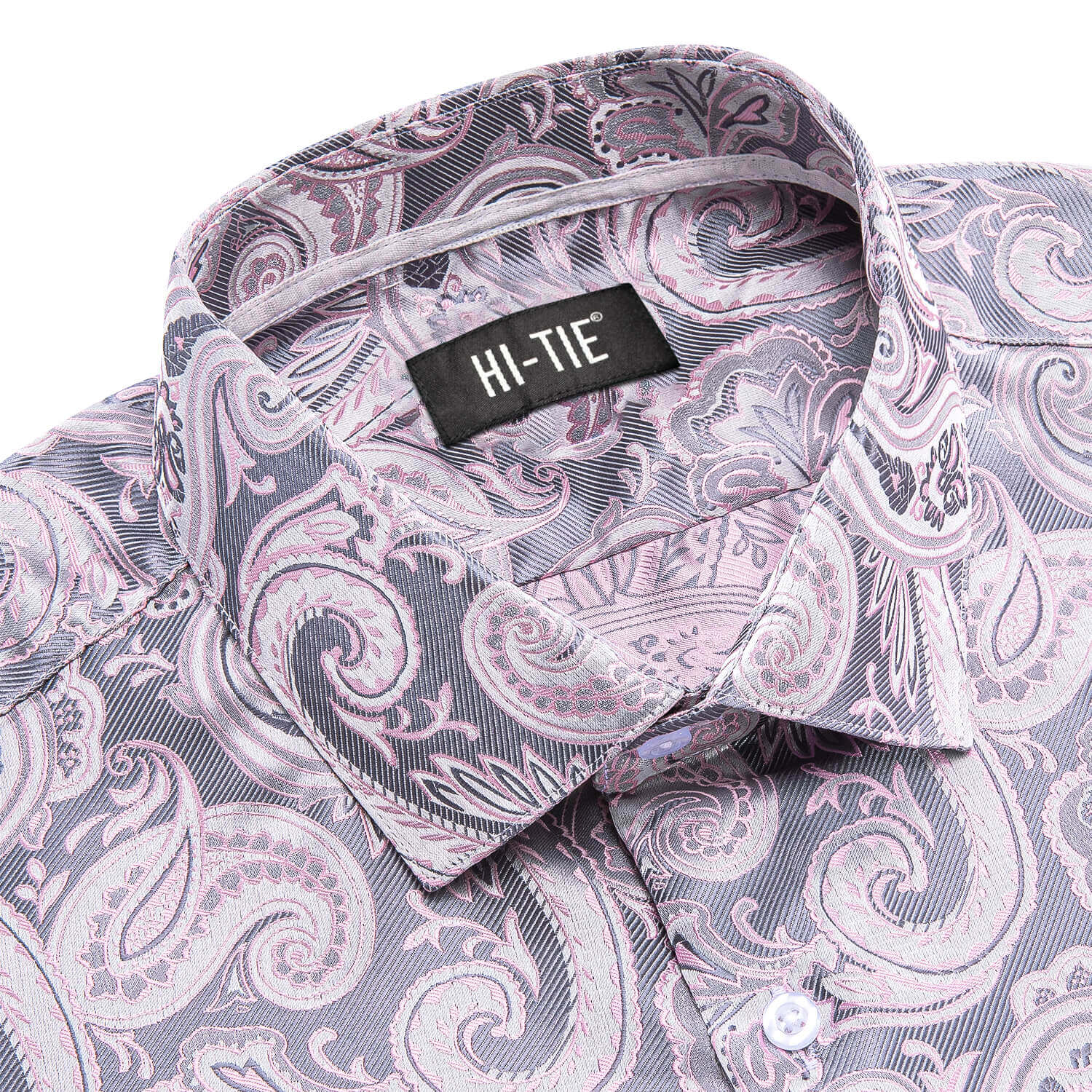 Hi-Tie Button Down Shirt Pale Pink Paisley Silk Shirt for Men