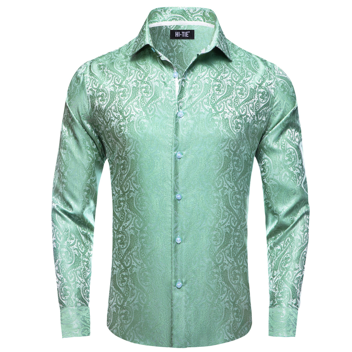 Mint Green Jacquard Floral Silk Shirt