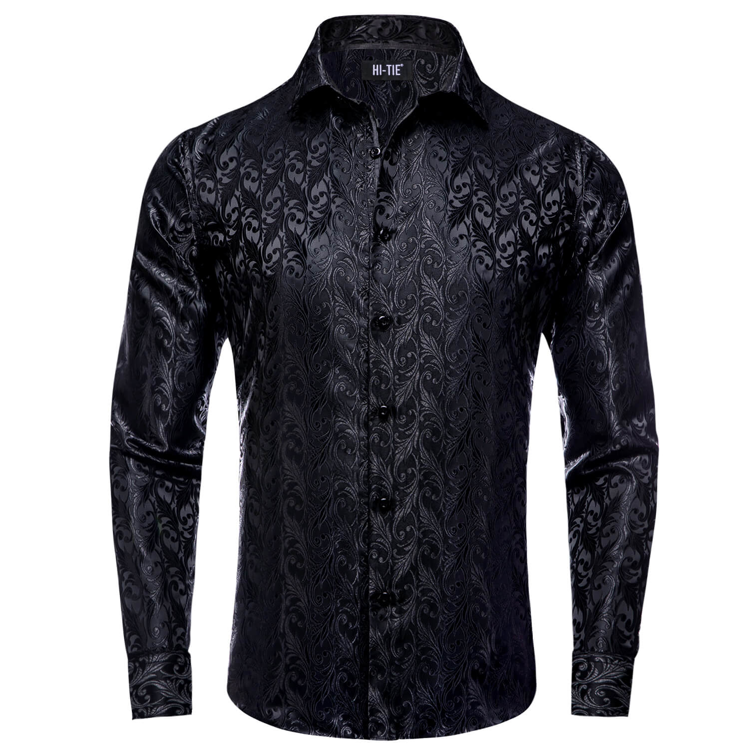 Black Jacquard Floral Silk Men's Shirt