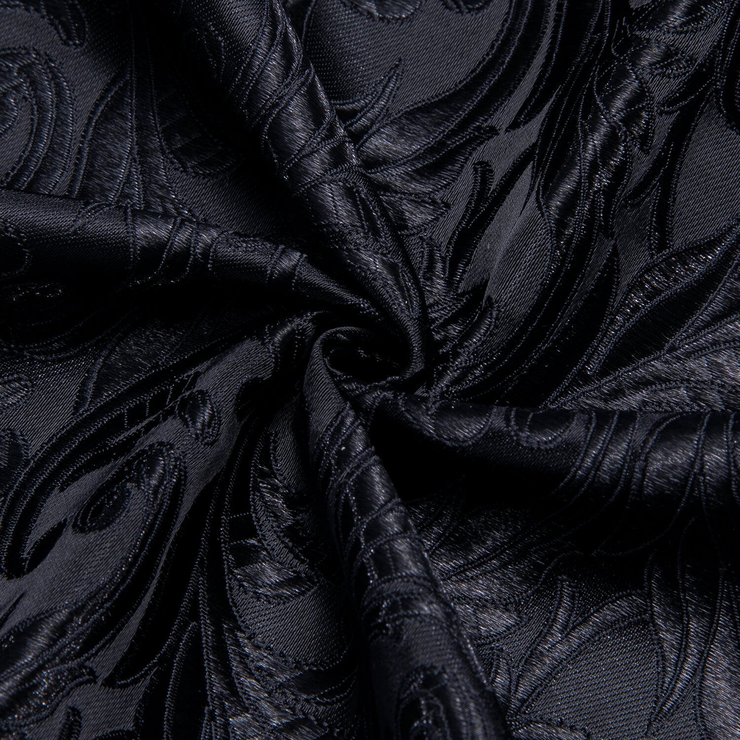 Hi-Tie Long Sleeve Shirt Black Jacquard Floral Silk Men's Shirt Formal