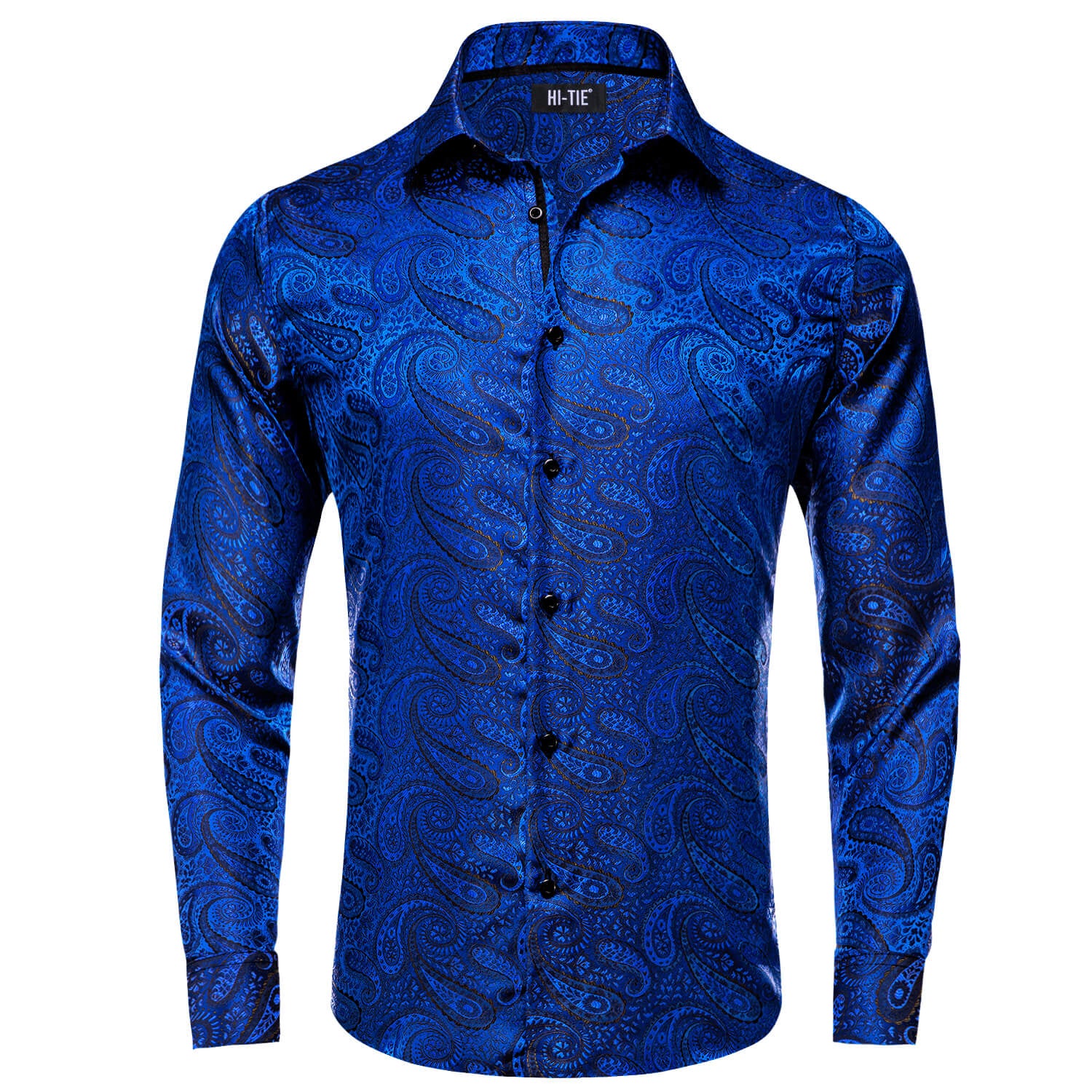 Cobalt Blue Woven Paisley Silk Shirt