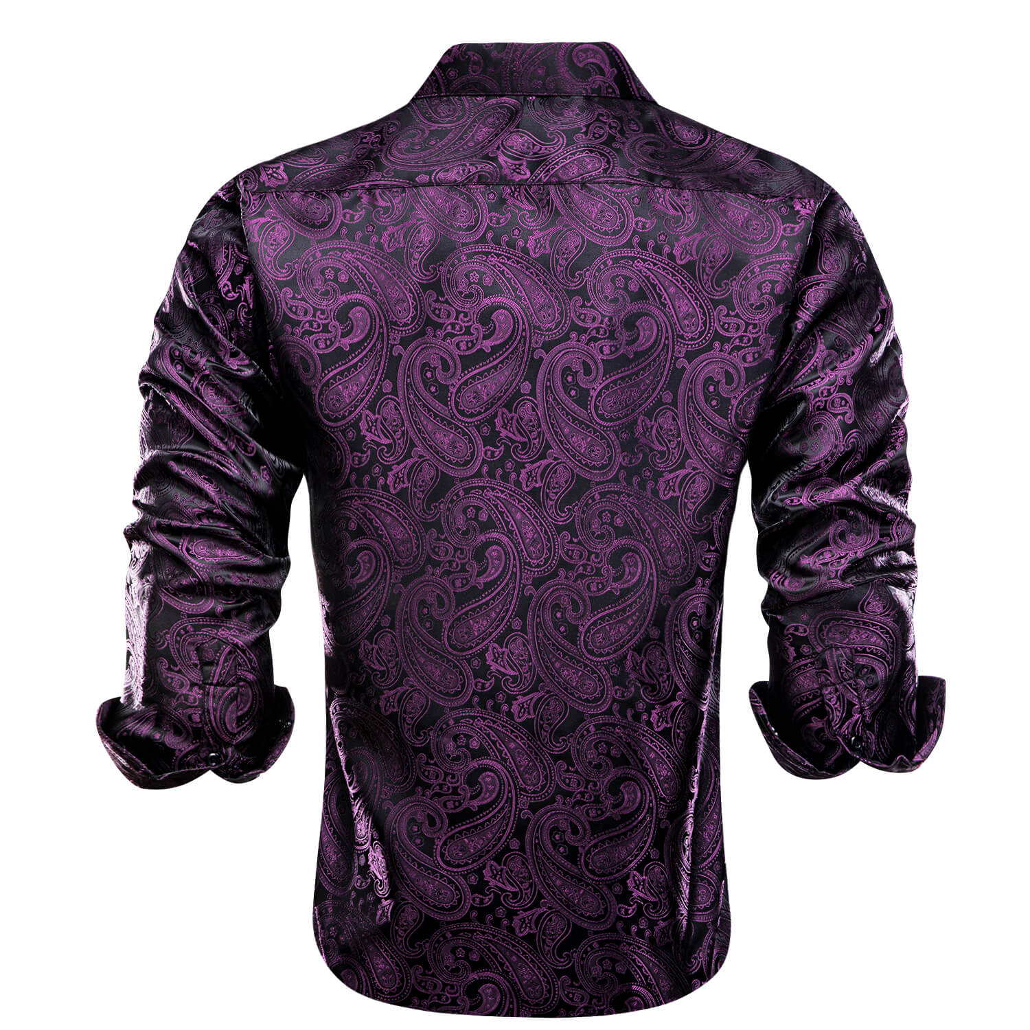 Hi-Tie Men's Shirt Dark Purple Jacquard Paisley Silk Long Sleeve Shirt