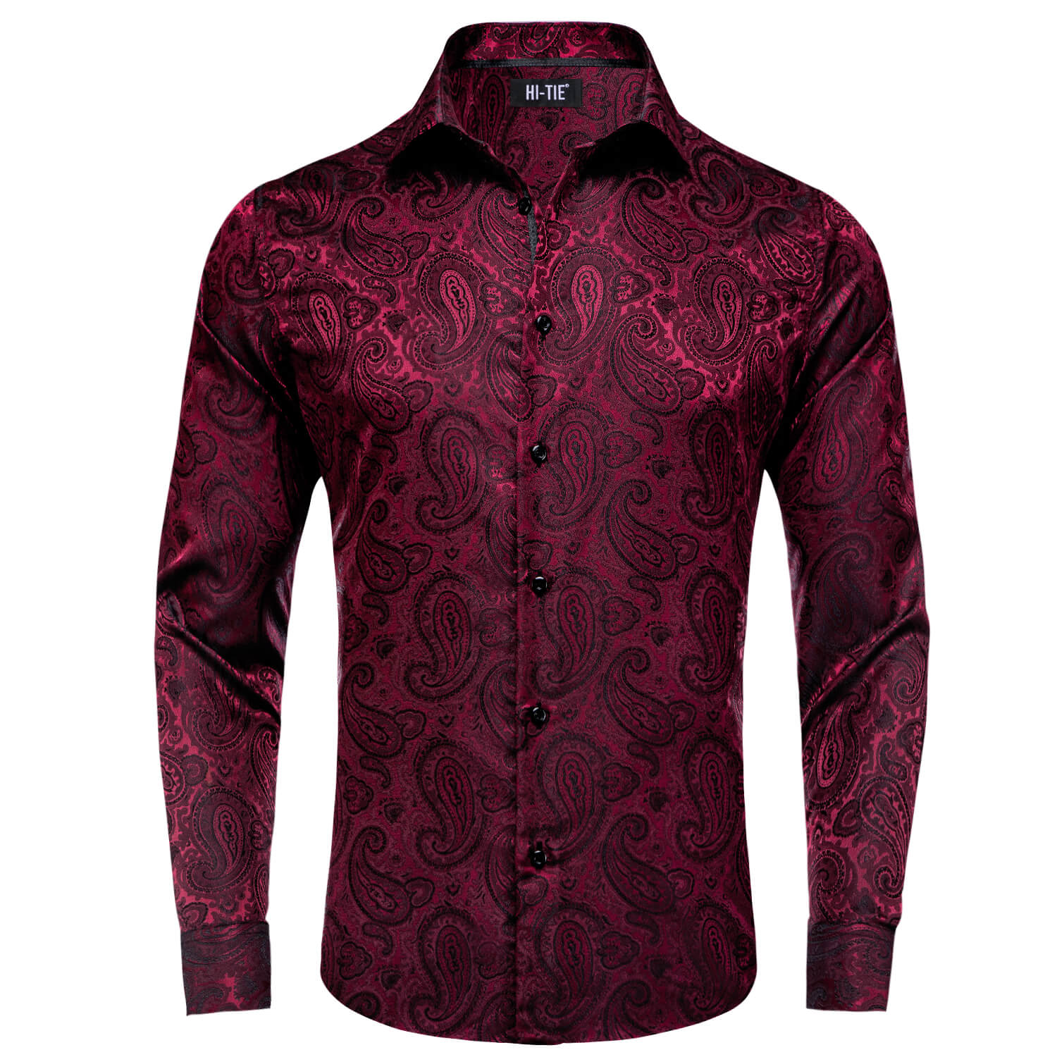 Red Jacquard Paisley Silk Men's Long Sleeve Shirt