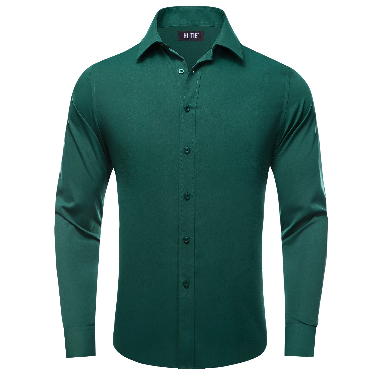 Long Sleeve Shirt Sapphire Pine Green Solid Mens Dress Shirt
