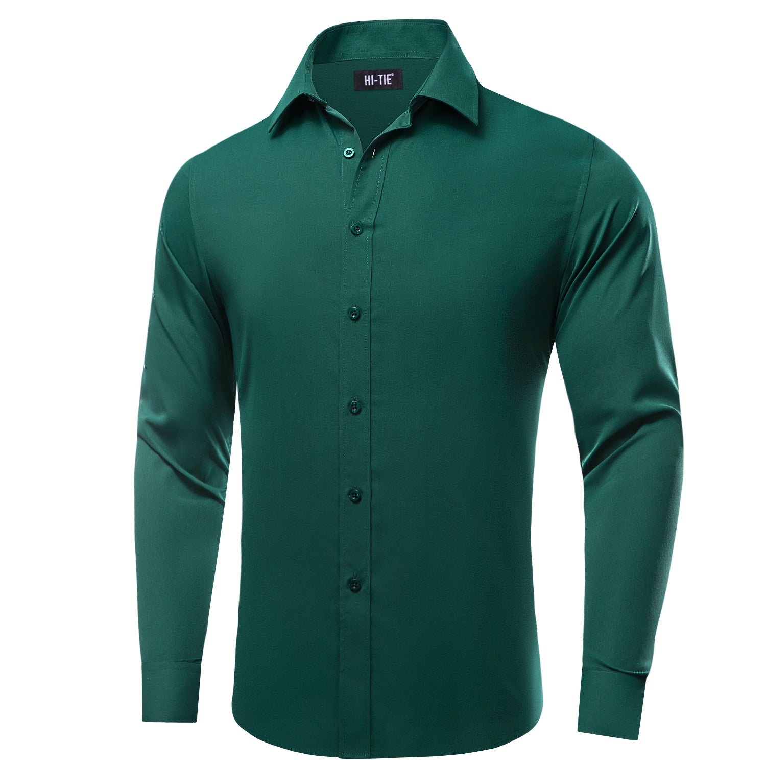 Long Sleeve Shirt Sapphire Pine Green Solid Mens Dress Shirt