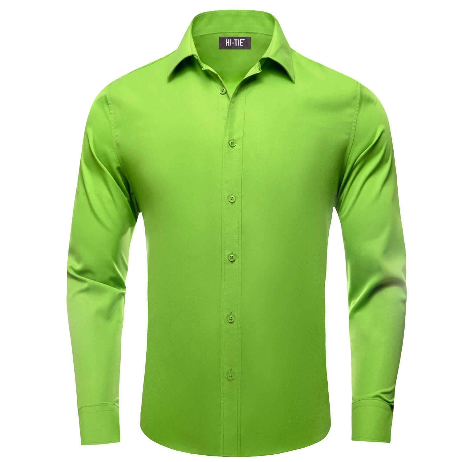 Long Sleeve Shirt Chartreuse Green Solid Spring Mens Dress Shirt