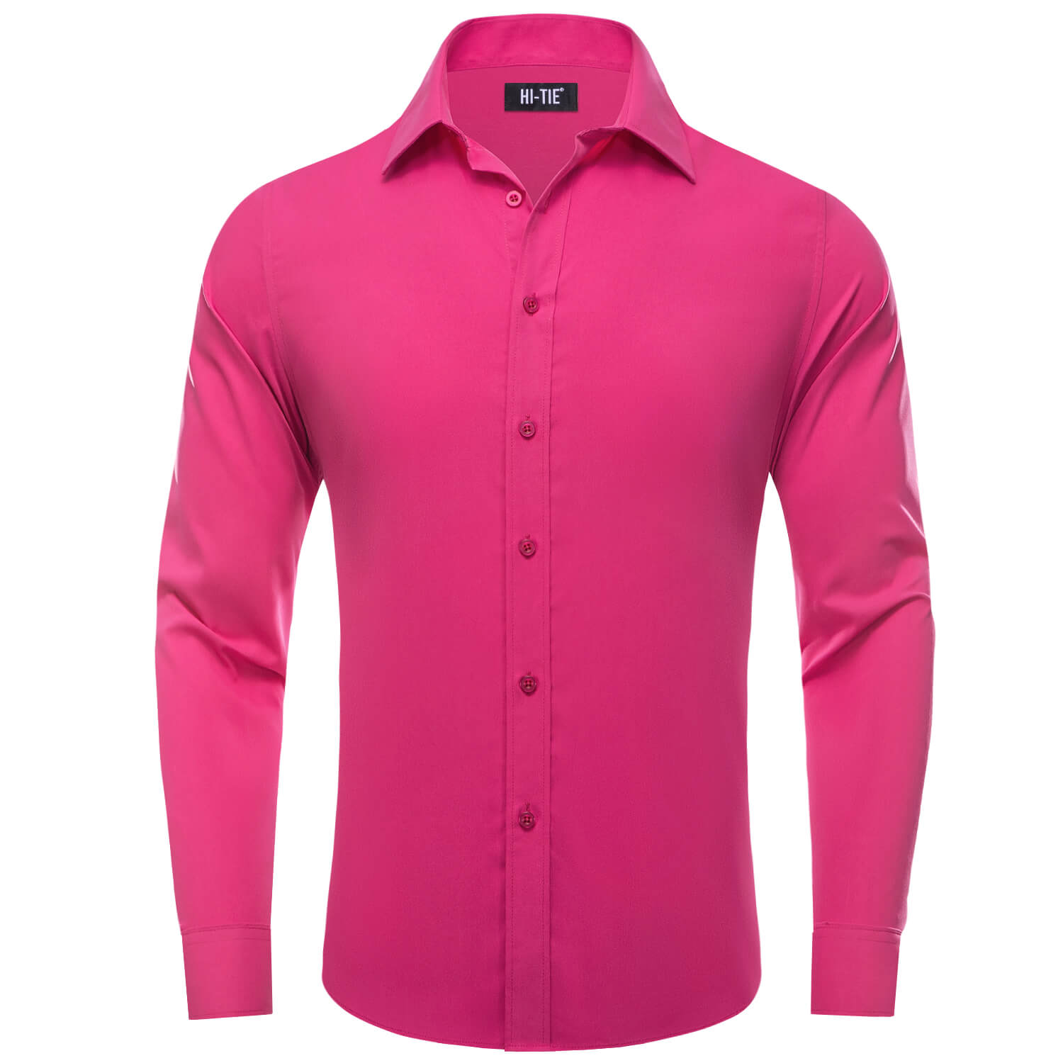 Hot Pink Solid Silk Button Down Shirt