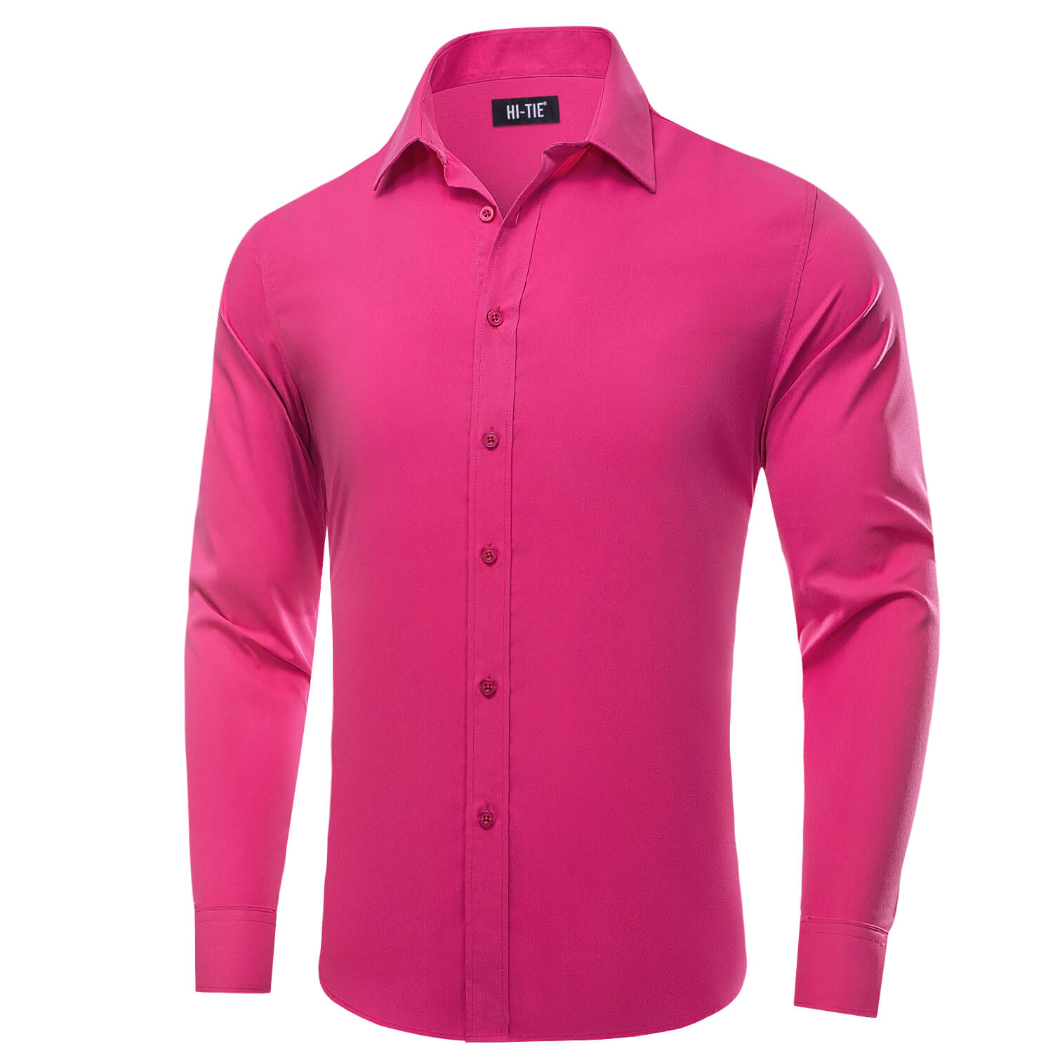 Hot Pink Solid Silk Button Down Shirt