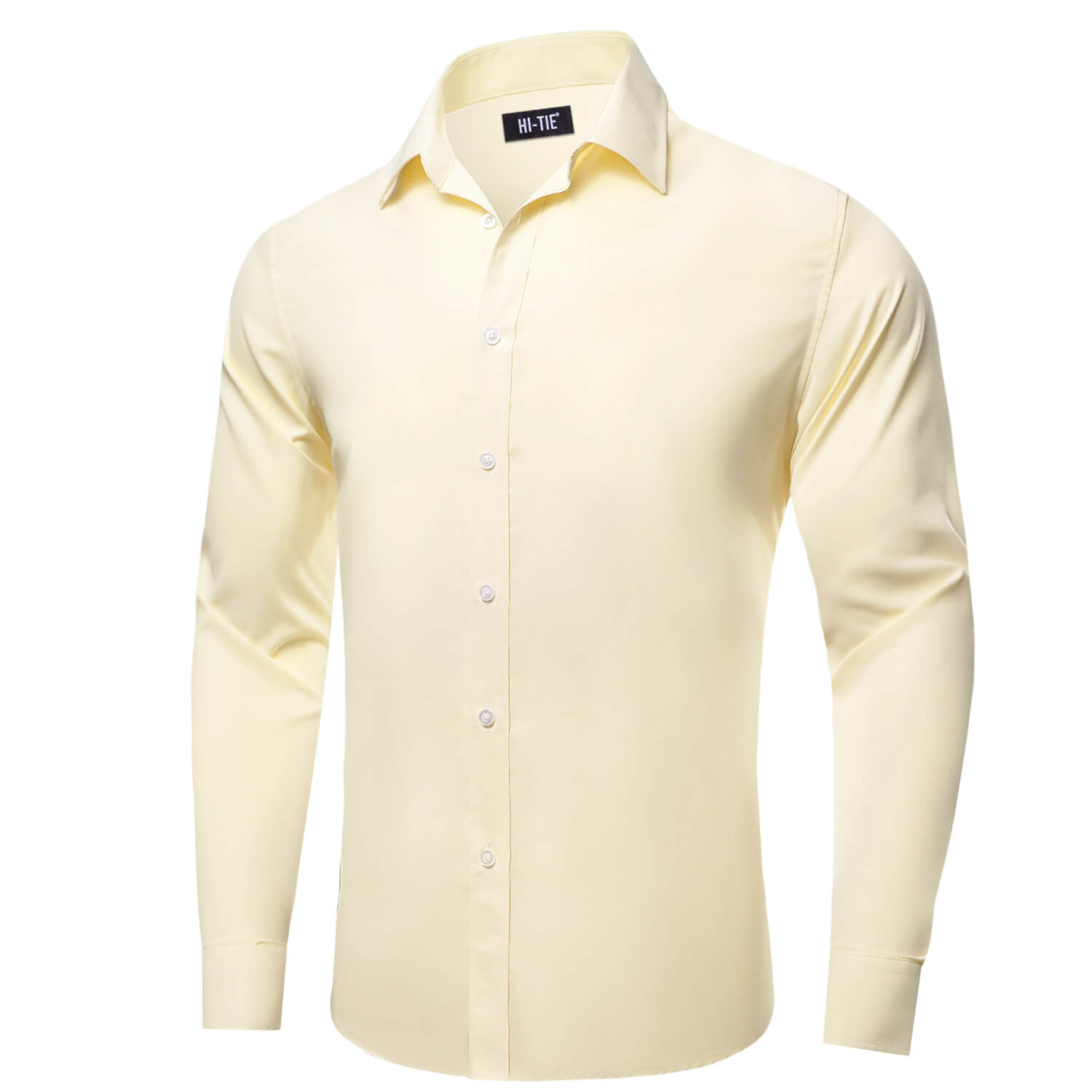 Lemon Chiffon Yellow Solid Silk Button Down Shirt