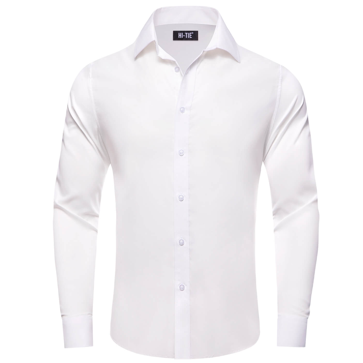  White Solid Silk Button Down Shirt