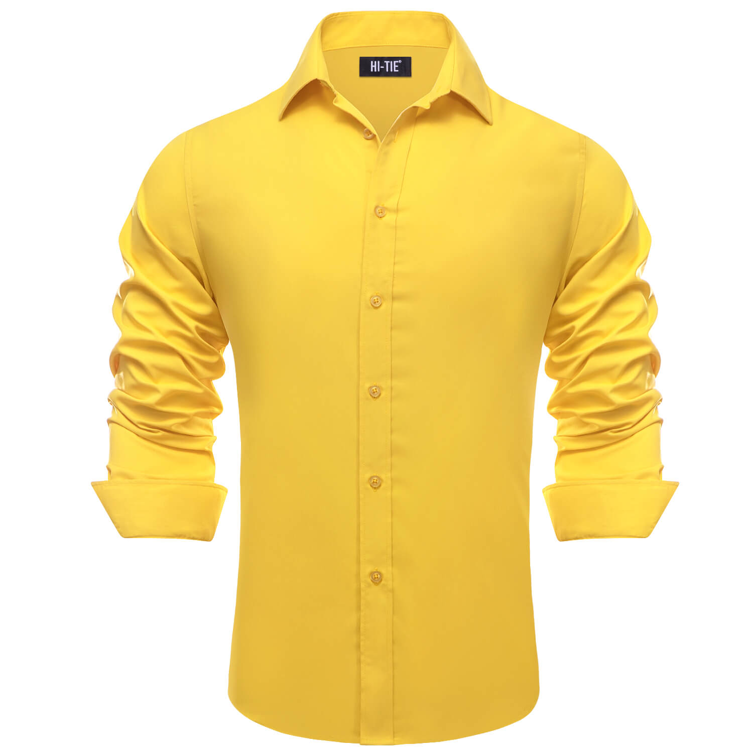  Gold Solid Silk Button Down Shirt