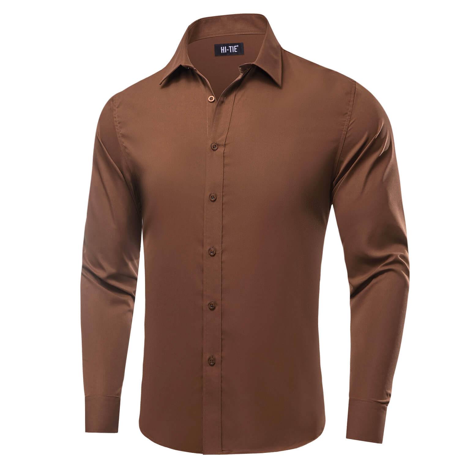  Saddle Brown Solid Silk Button Down Shirt