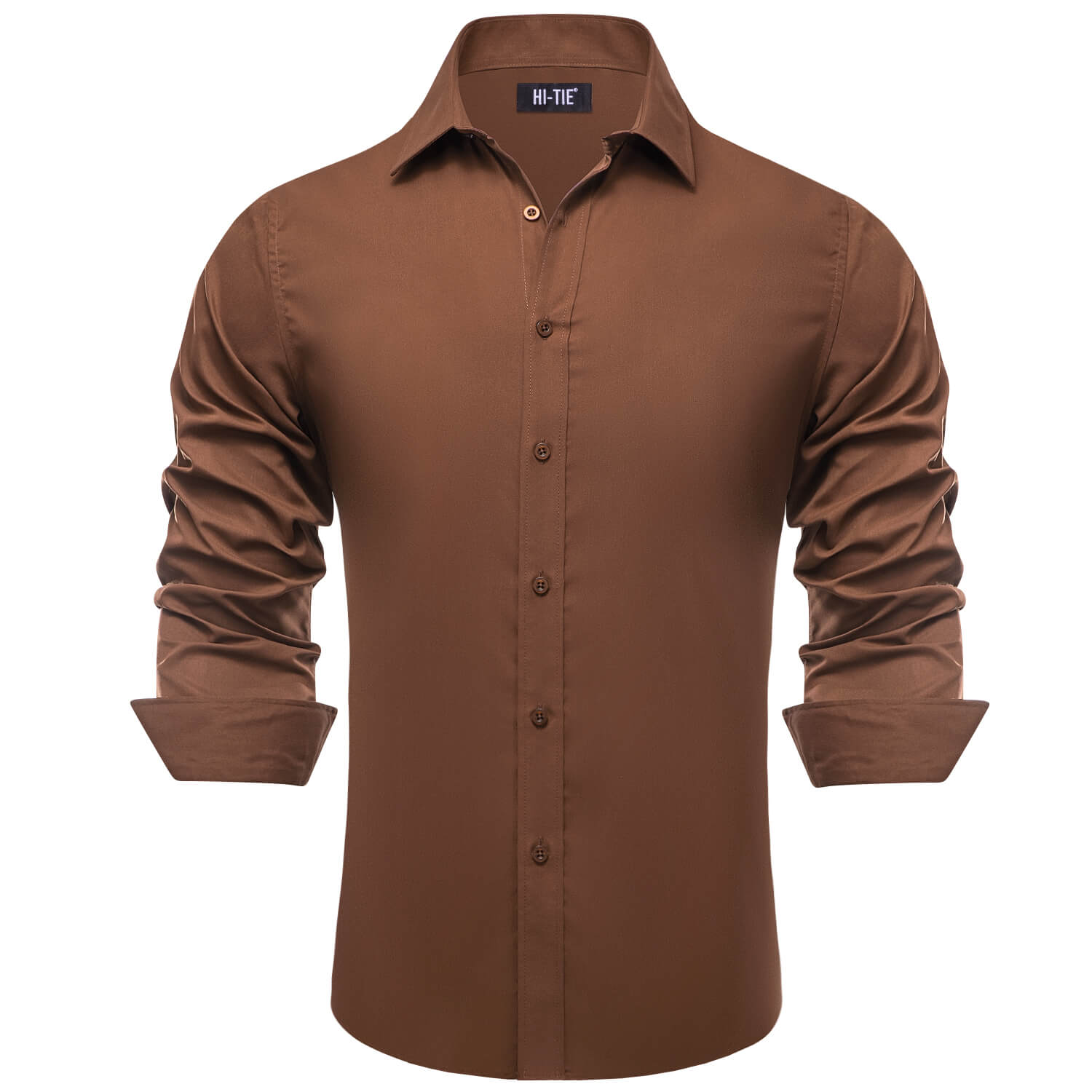  Saddle Brown Solid Silk Button Down Shirt