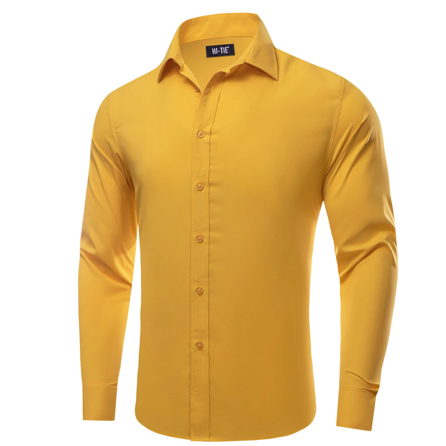  GoldEnrod Yellow Solid Silk Button Down Shirt