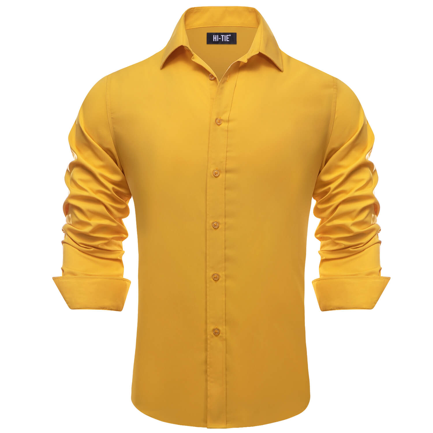  GoldEnrod Yellow Solid Silk Button Down Shirt
