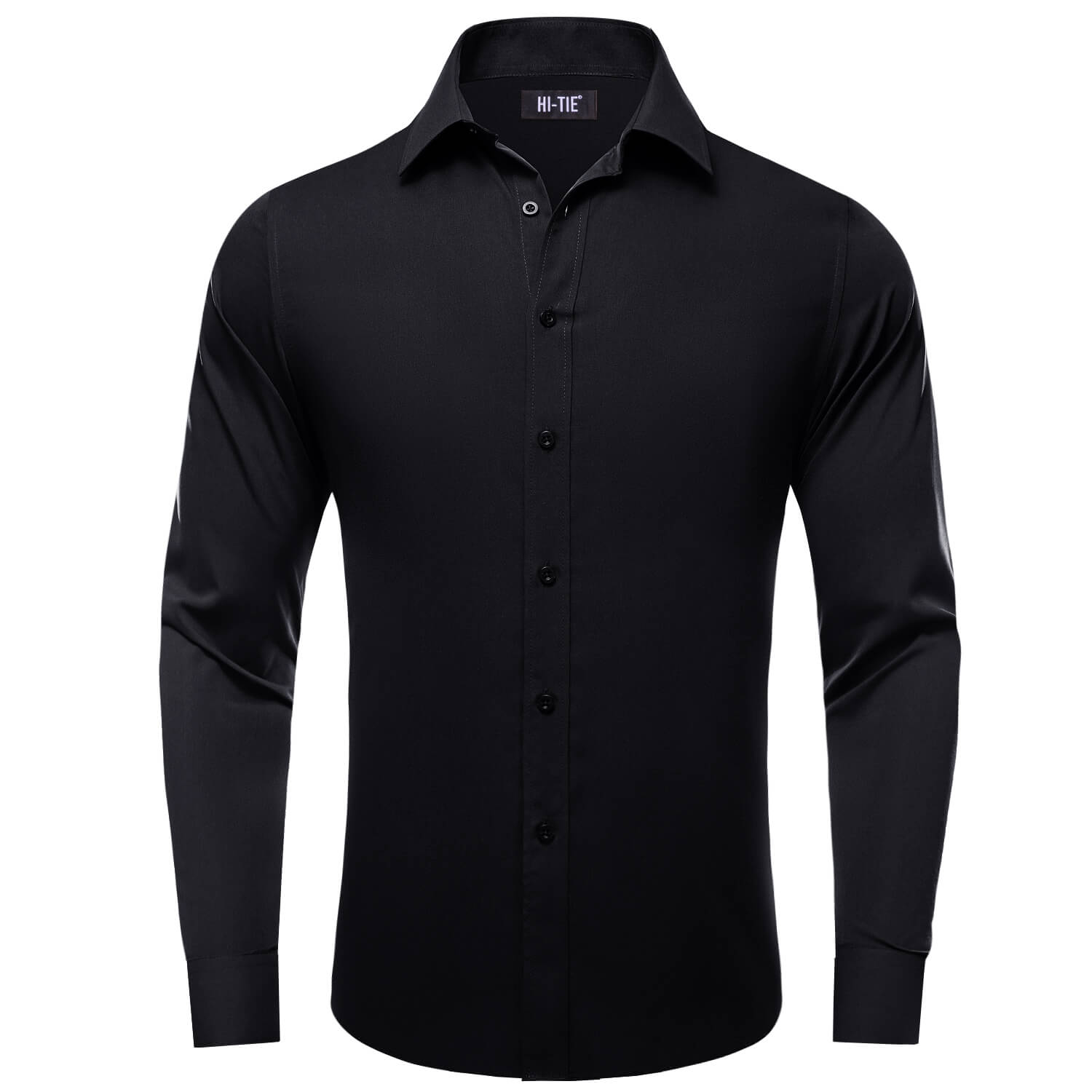  Solid Black Collar Shirt