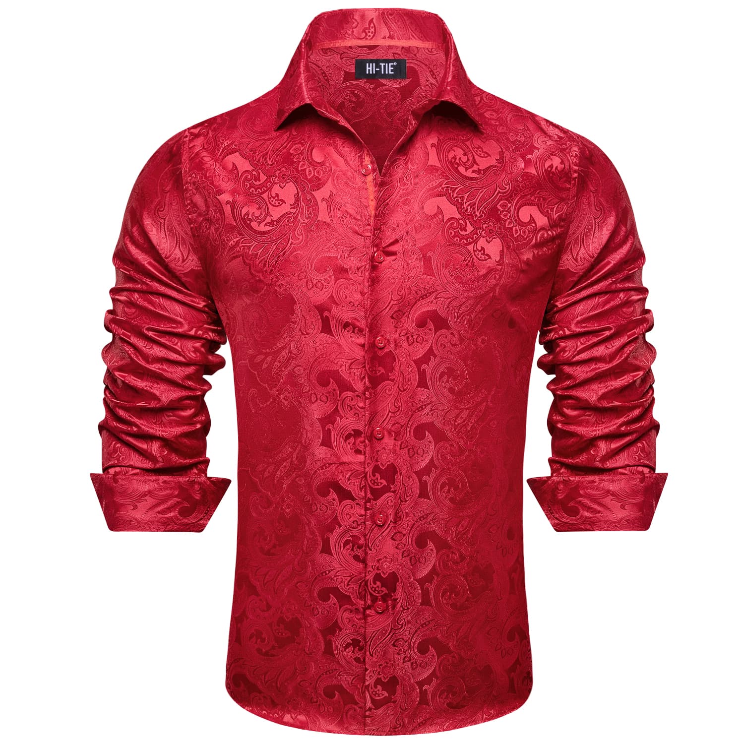 Hi-Tie Paisley Shirt Crimson Red Jacquard Mens Button Down Shirt