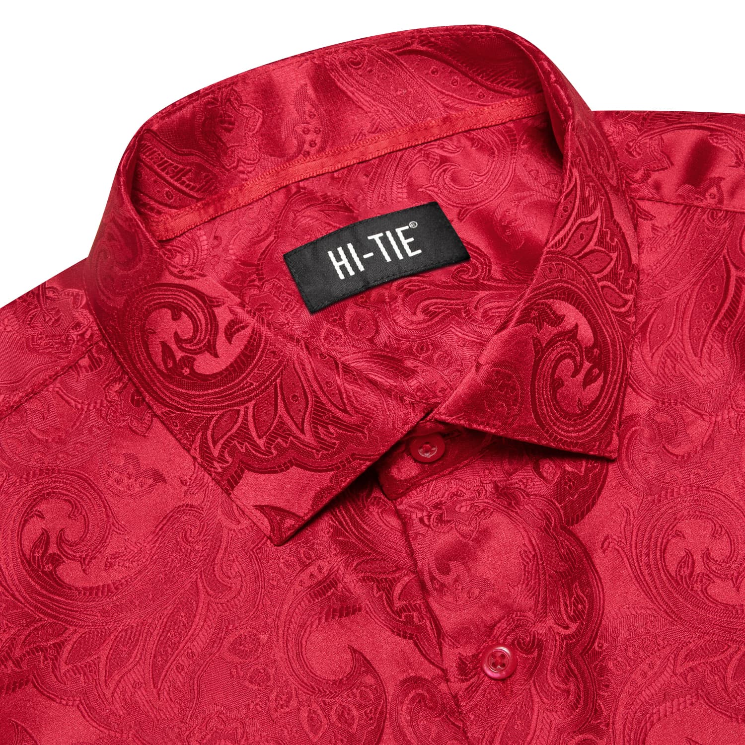 Hi-Tie Paisley Shirt Crimson Red Jacquard Mens Button Down Shirt