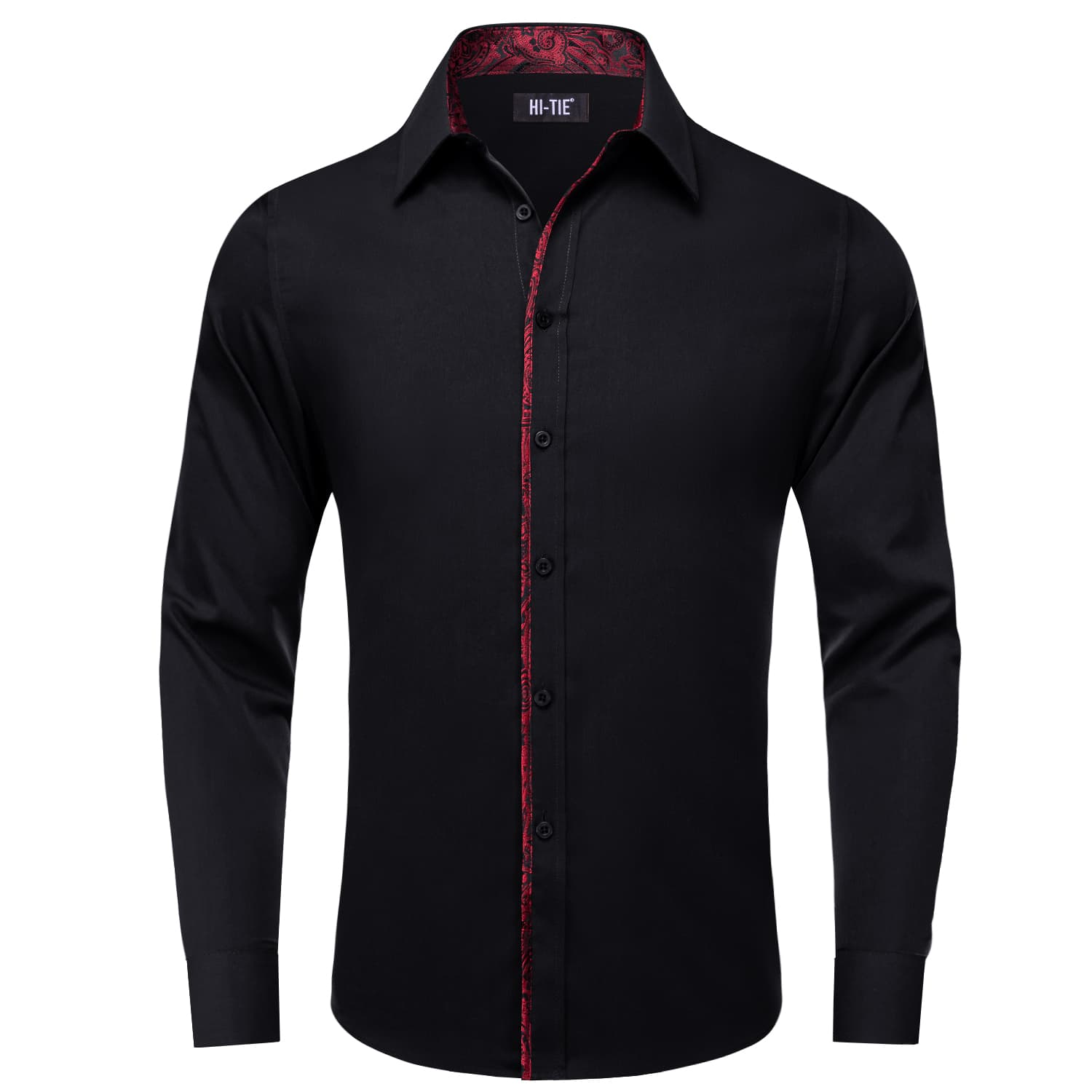 Hi-Tie Black Shirt with DarkRed Jacquard Collar Solid Shirt