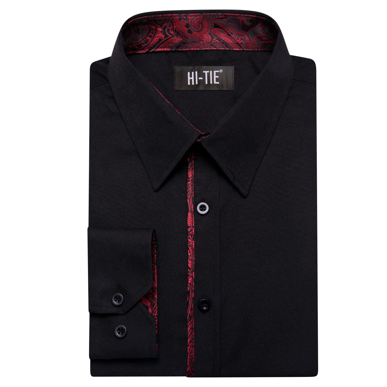 Hi-Tie Black Shirt with DarkRed Jacquard Collar Solid Shirt