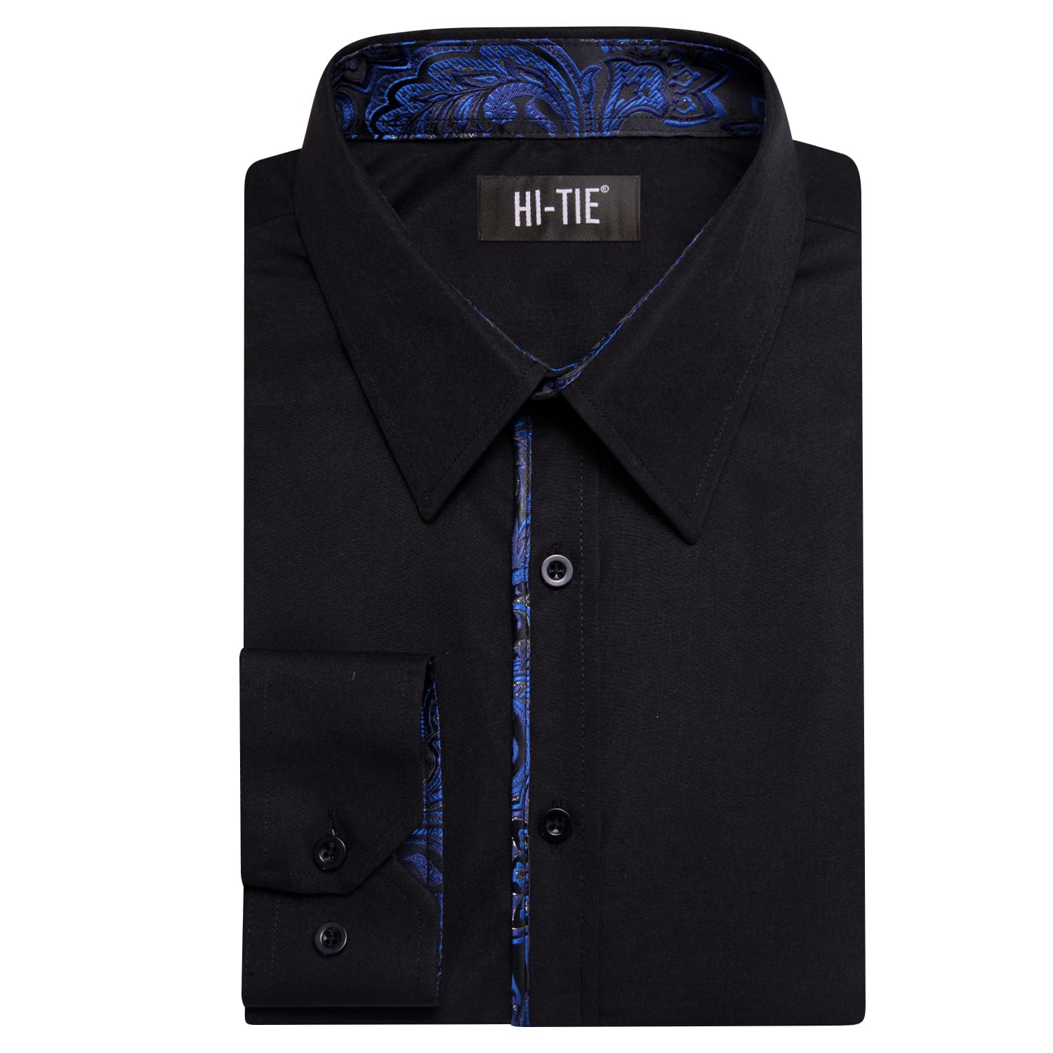 Hi-Tie Black Shirt with Blue Jacquard Collar Solid Shirt