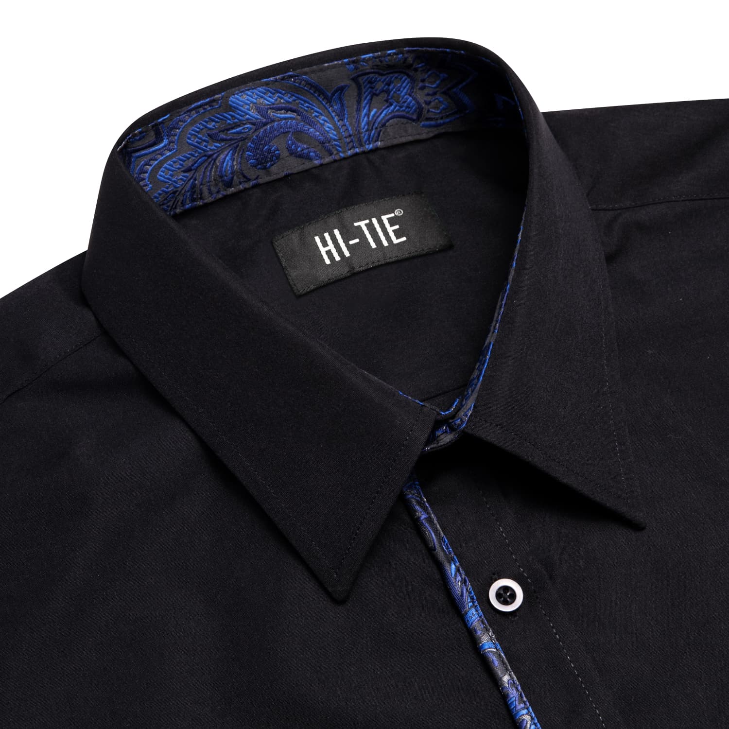 Hi-Tie Black Shirt with Blue Jacquard Collar Solid Shirt