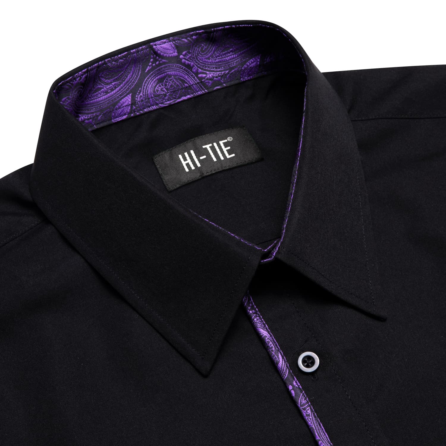 Hi-Tie Black Shirt with Purple Jacquard Collar Solid Shirt