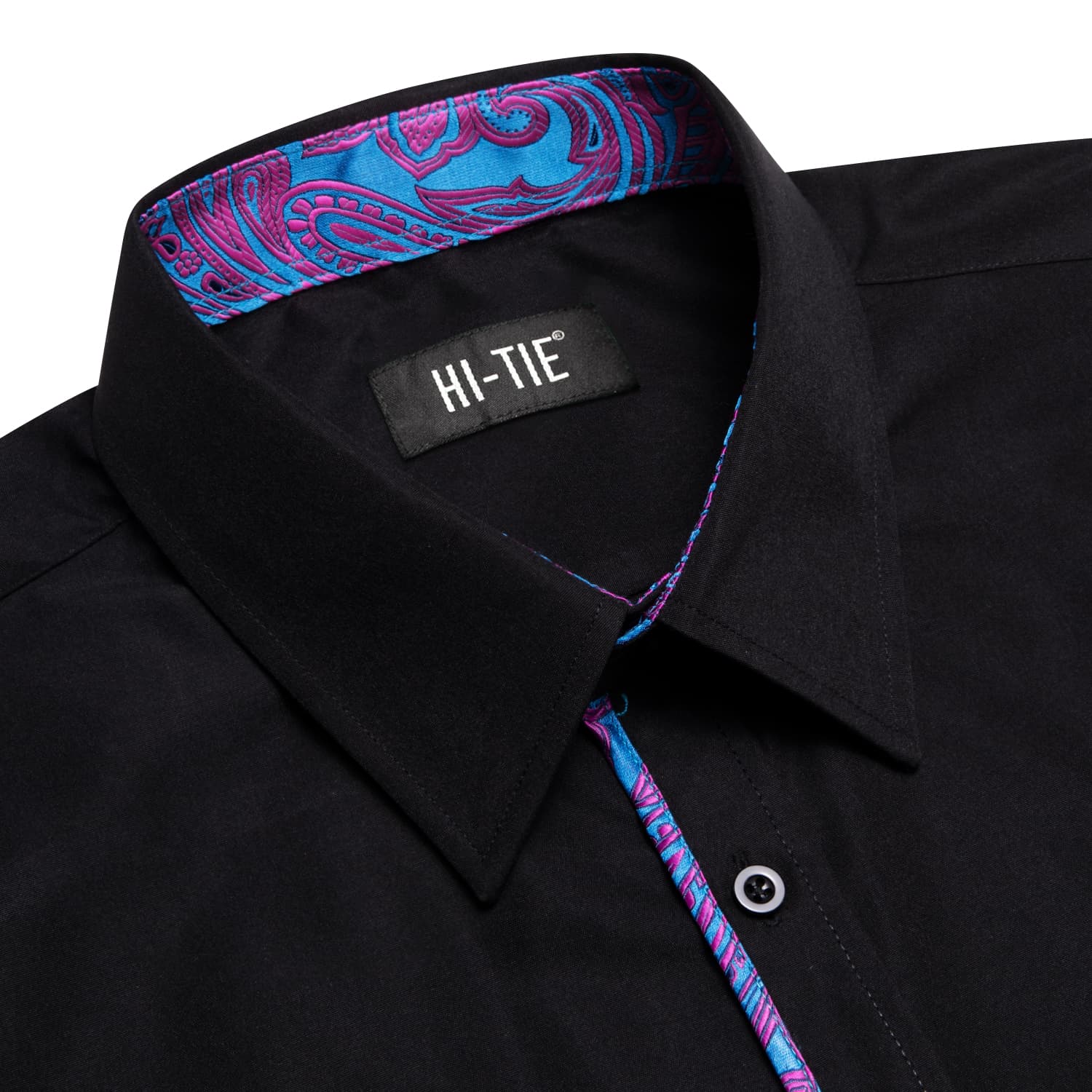 Hi-Tie Black Shirt with Fuchsia CornflowerBlue Jacquard Collar Solid Shirt