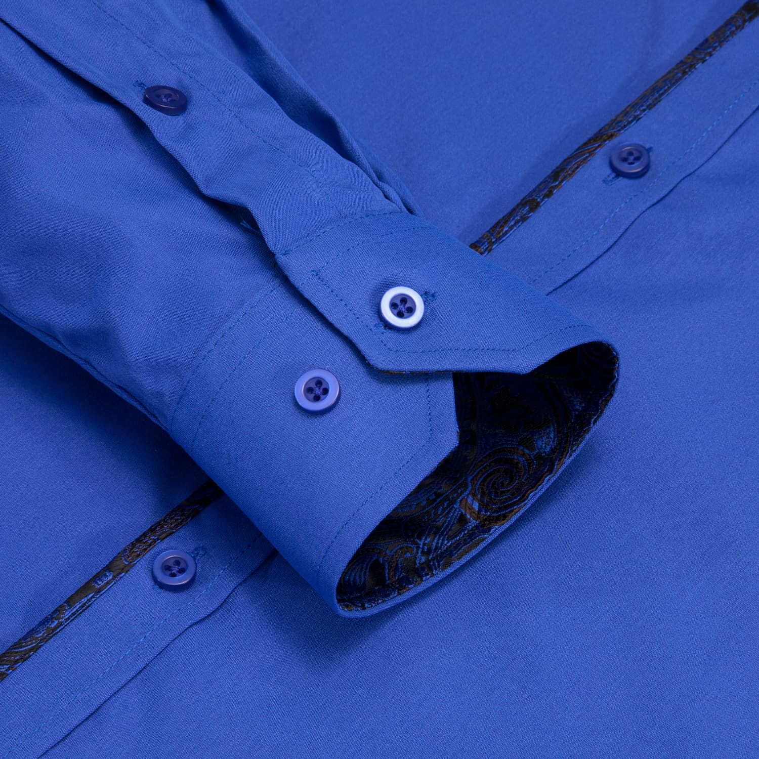 Hi-Tie Button Down Shirt Solid RoyalBlue Shirt with Black Jacquard Collar
