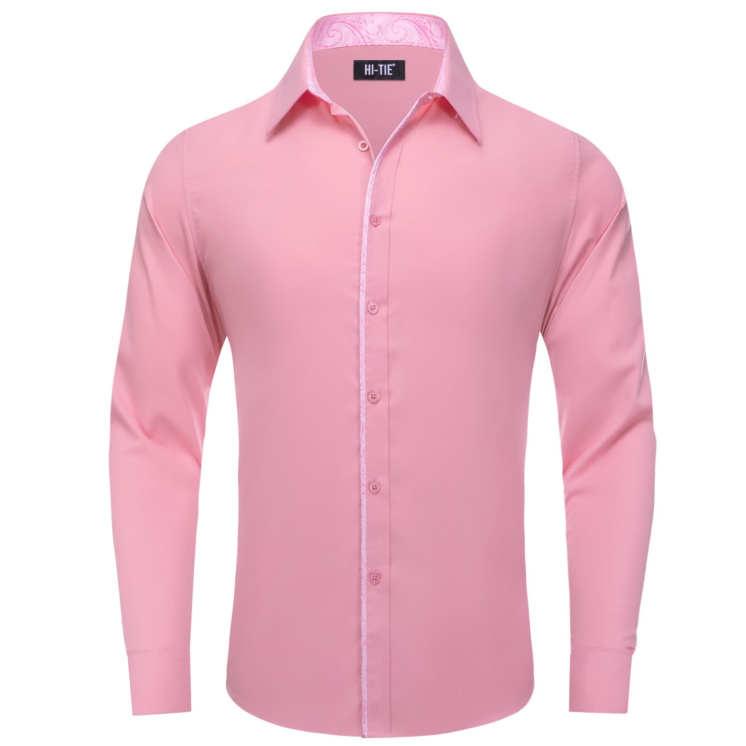 Hi-Tie Button Down Shirt Solid LightPink Shirt with Pink Jacquard Collar