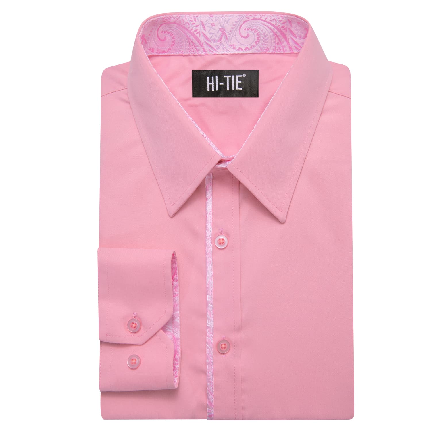 Hi-Tie Button Down Shirt Solid LightPink Shirt with Pink Jacquard Collar