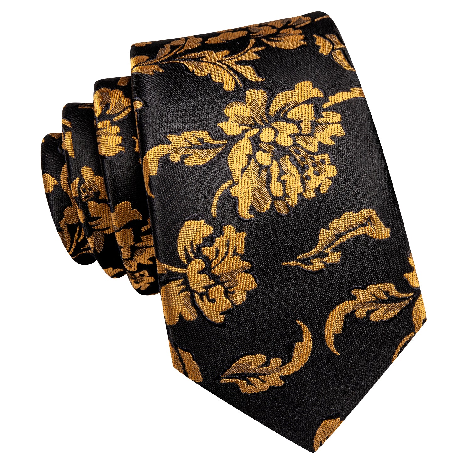 Gold Black Floral Children's Tie Pocket Square