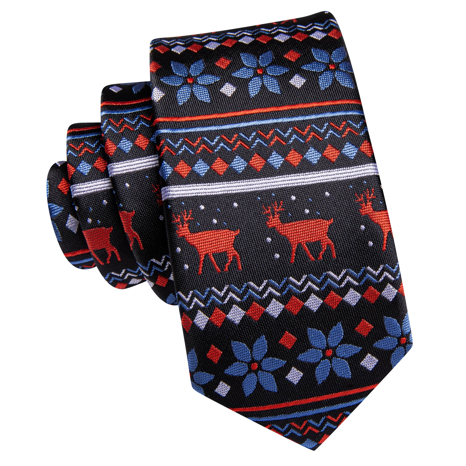 Red Blue White Snowflake Deer Children's Kids Boys Tie Pocket Square 6cm