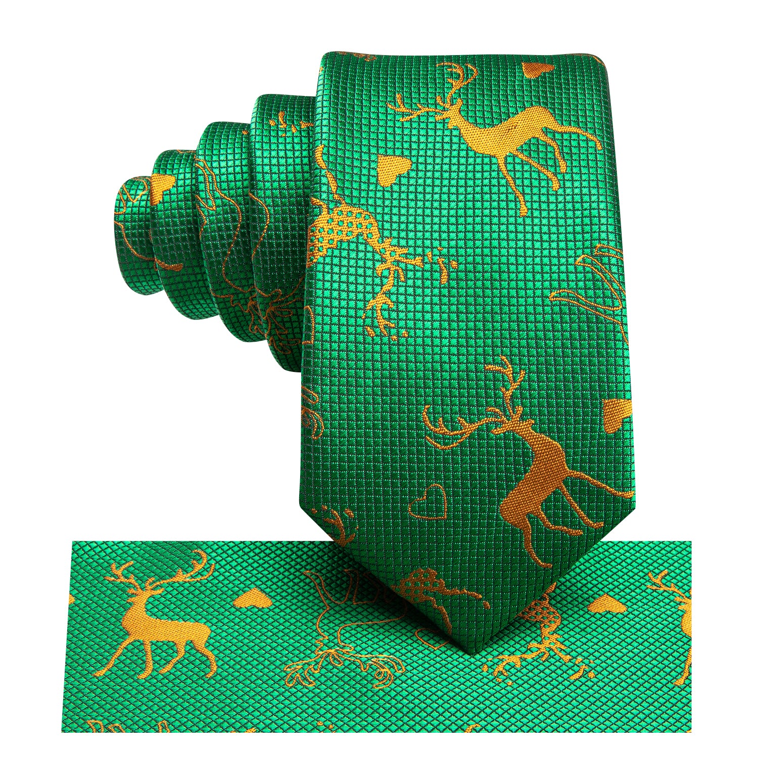 Green Christmas Deer Children's Tie Pocket Square