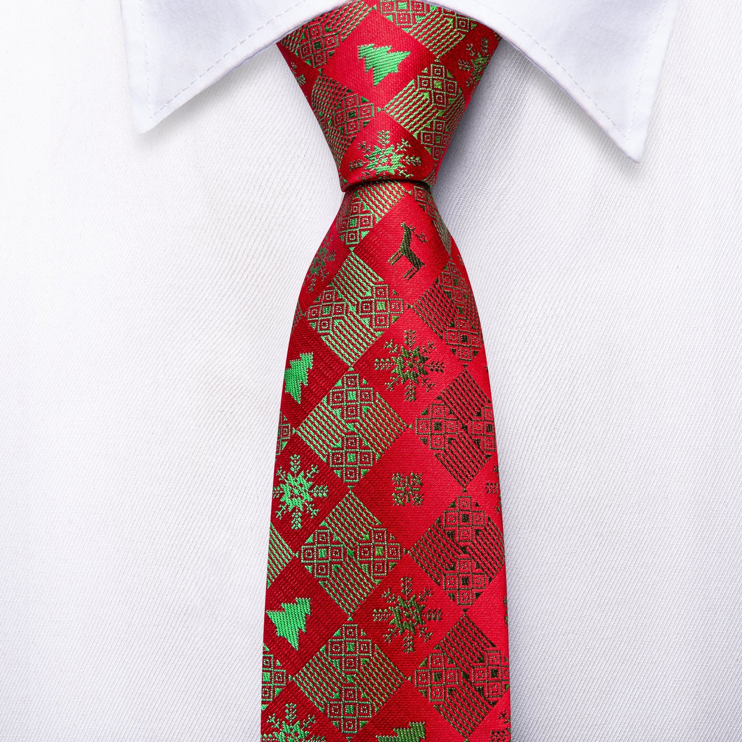 Red Green Christmas Snowflakes Children's Tie Pocket Square