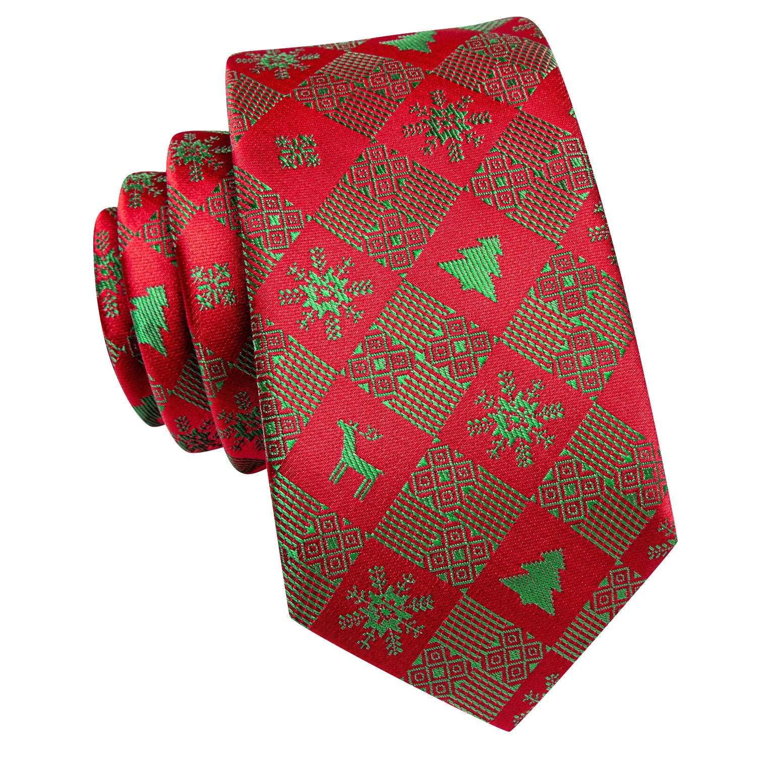 Red Green Christmas Snowflakes Children's Tie Pocket Square