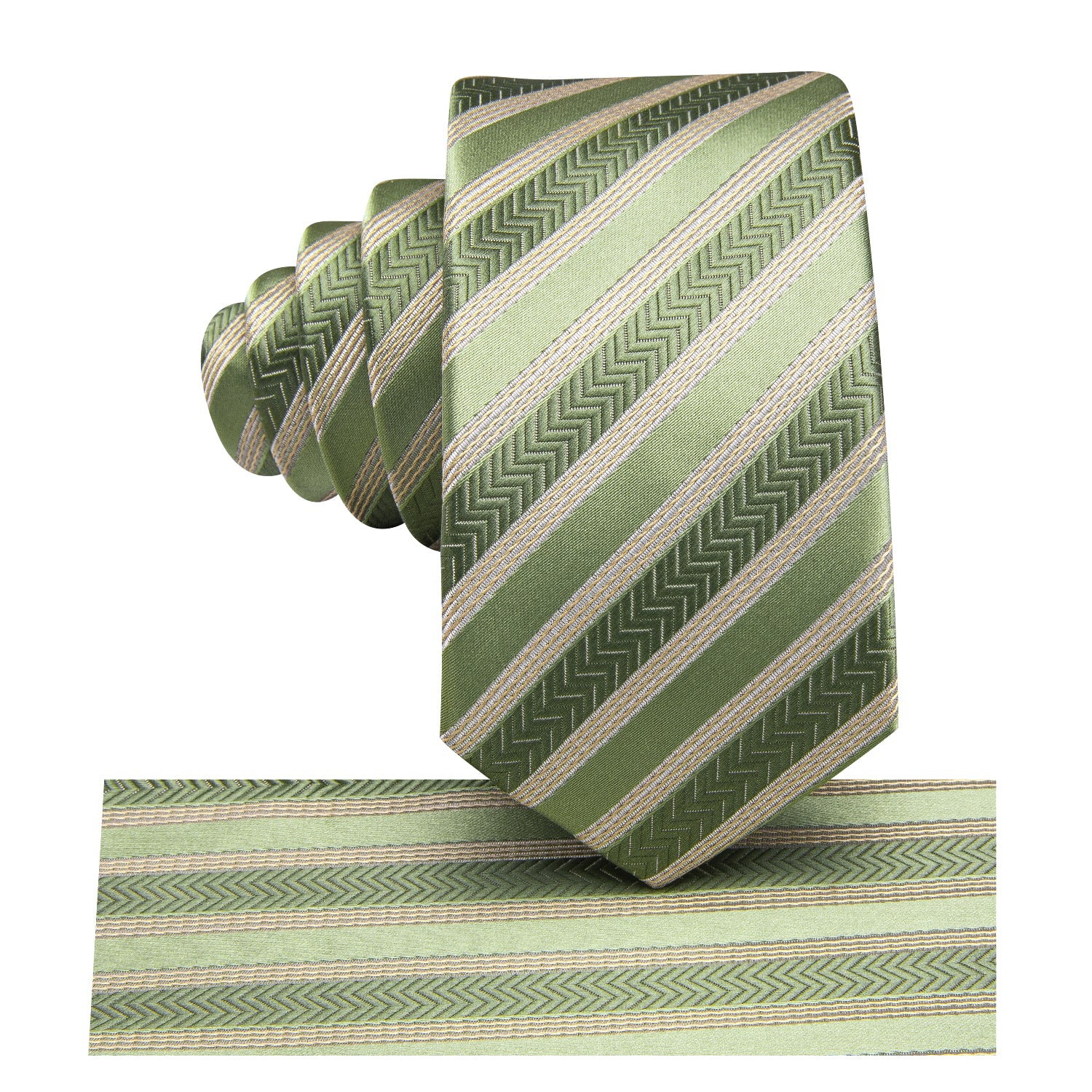 Grass Green Striped Children's Tie Pocket Square
