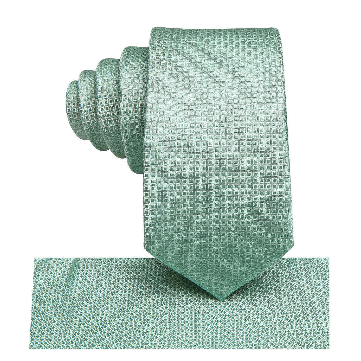 Mint Green Plaid Boys Tie Pocket Square 6cm
