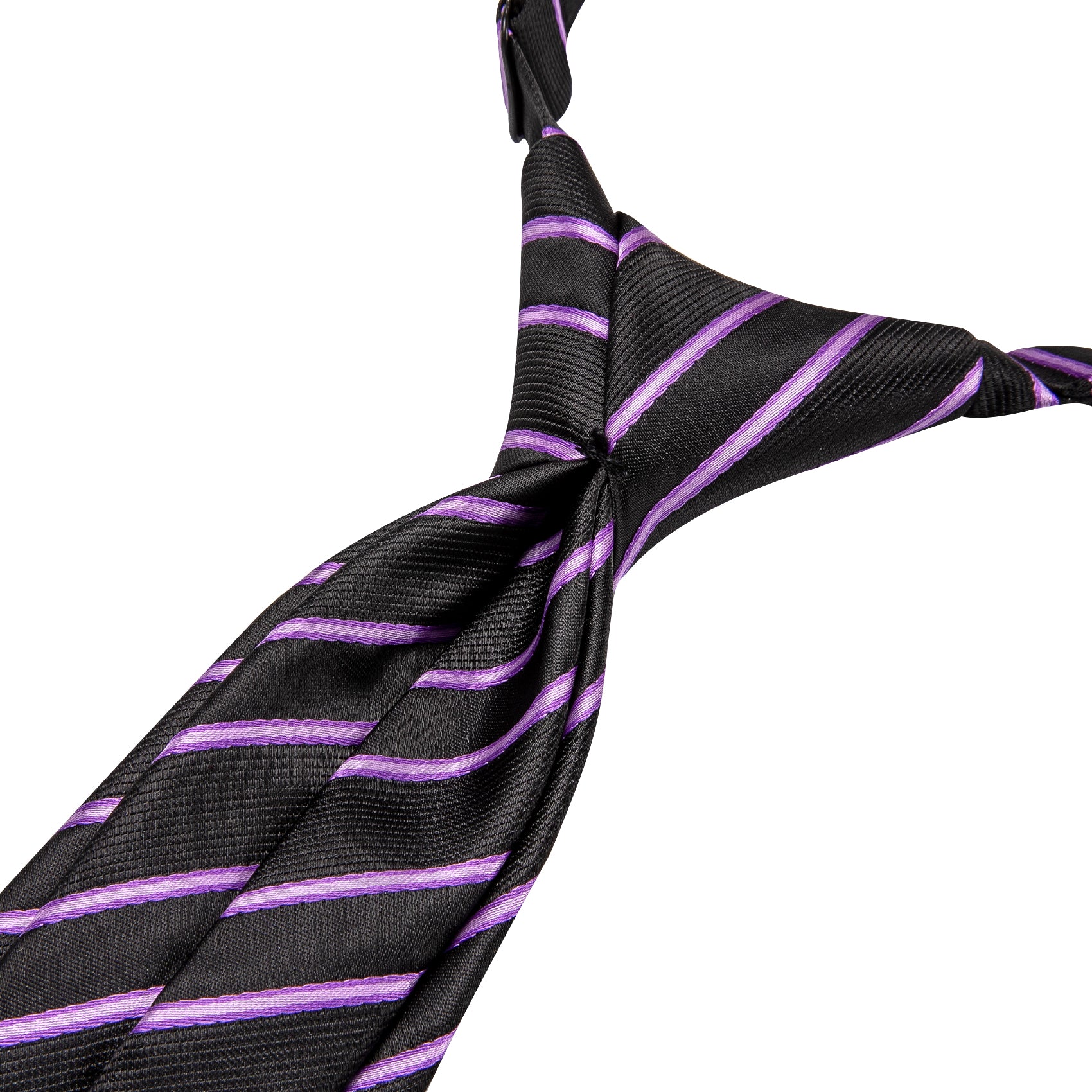 Black Purple Striped Boys Pre-tied Adjustable Tie Pocket Square